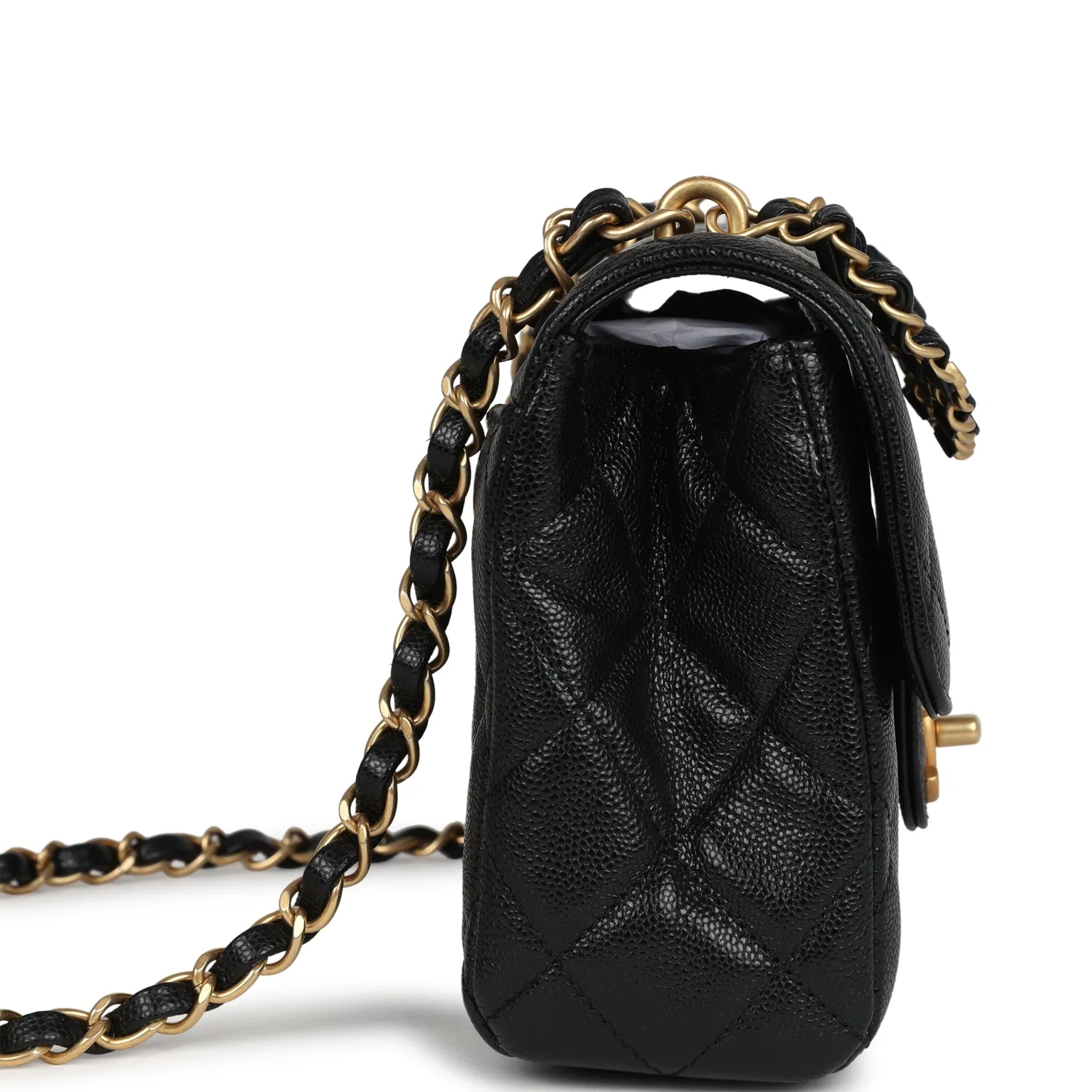 Chanel Small Top Handle Flap Bag Black Shiny Grained Calfskin Brushed Gold Hardware