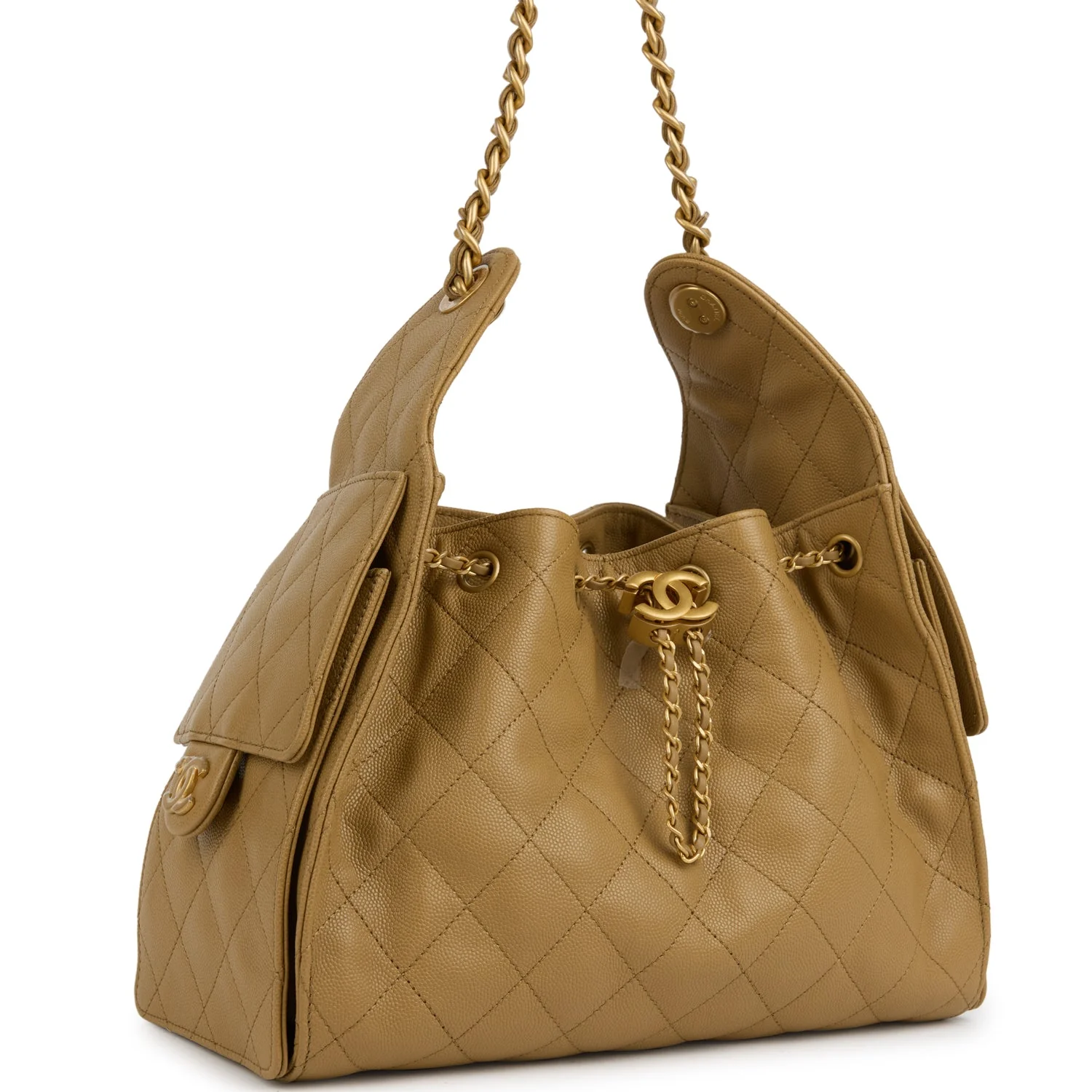 Chanel Small 25 Hobo Bag Dark Beige Caviar Antique Gold Hardware