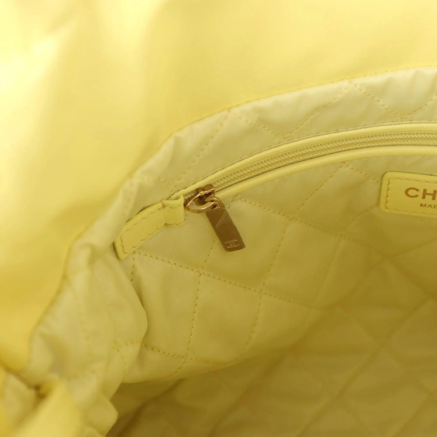 Chanel Small 22 Bag Yellow Shiny Calfskin Brushed Gold Hardware