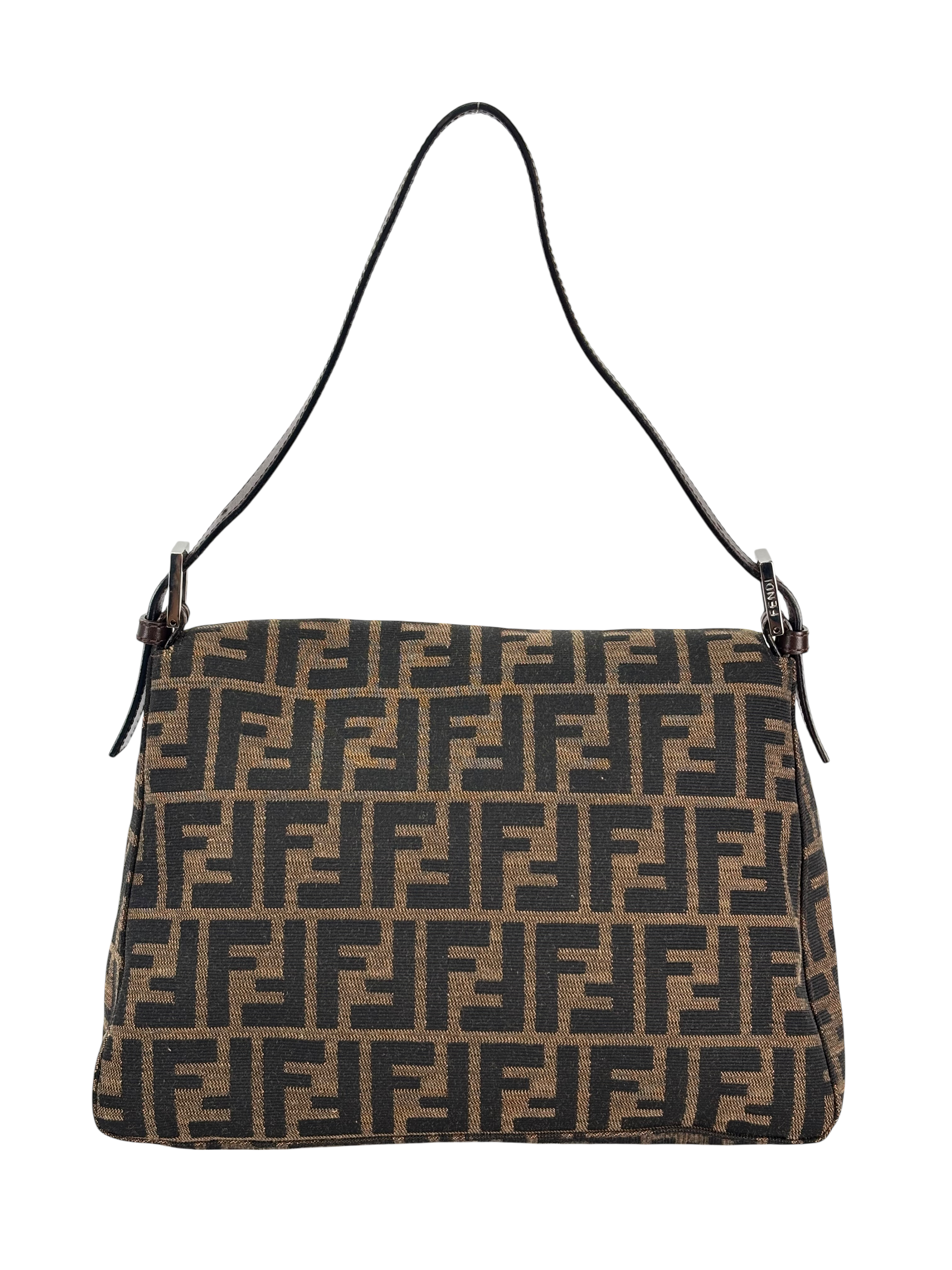 FENDI - Canvas Brown Zucca Mamma Baguette Handbag Silver Hardware