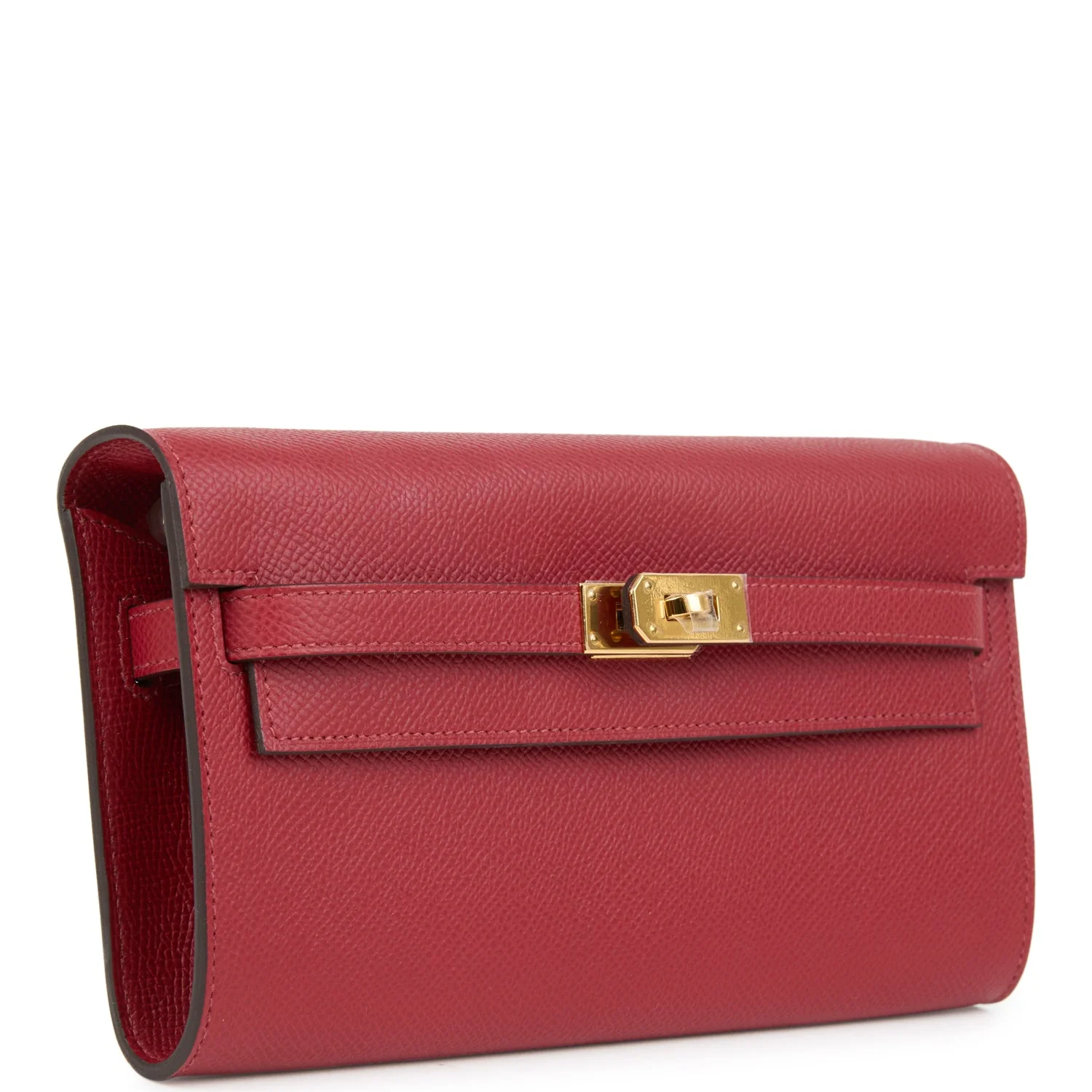 Hermes Kelly Wallet To Go Rouge Grenat Epsom Gold Hardware