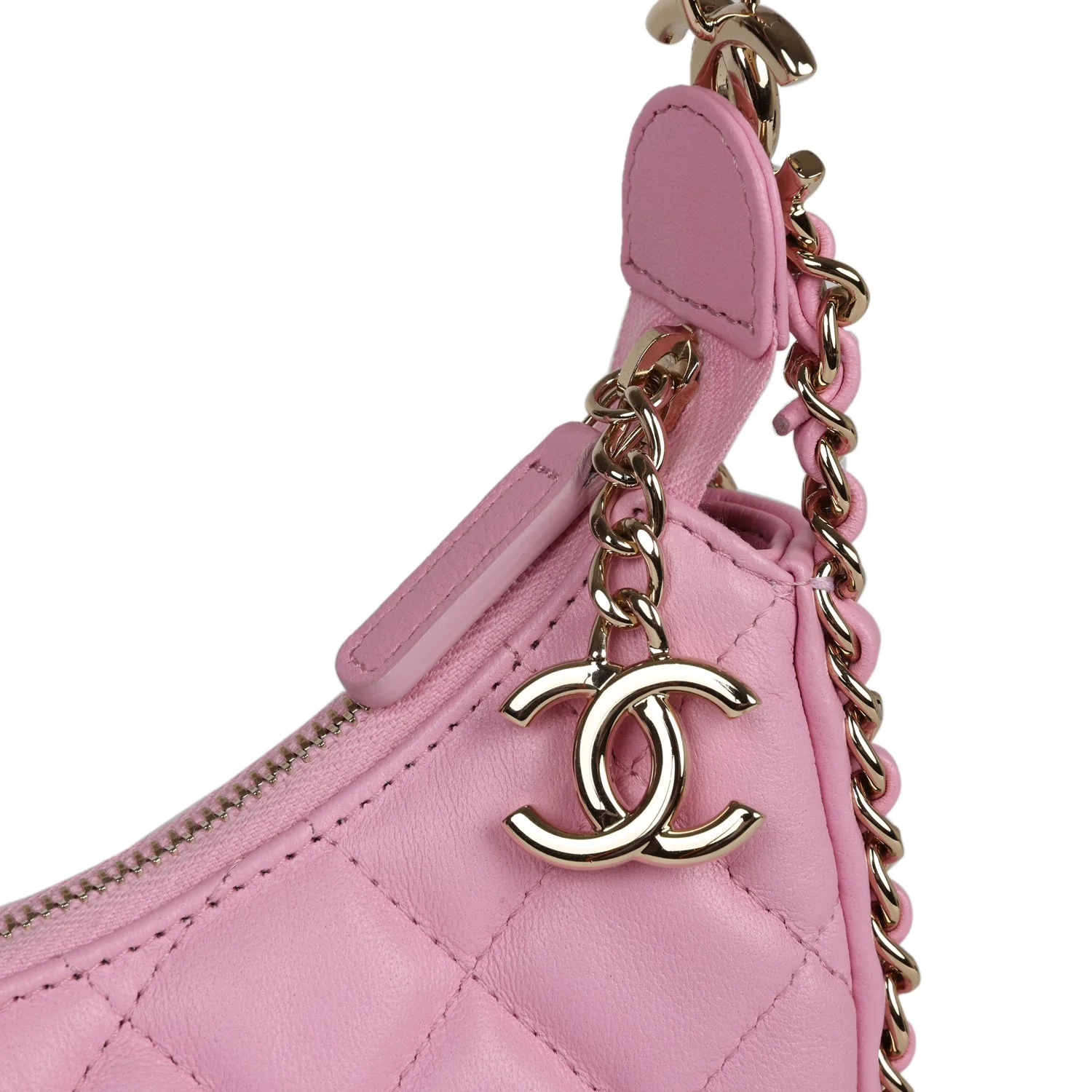 Chanel Small Chain Around Hobo Pink Lambskin Gold Hardware