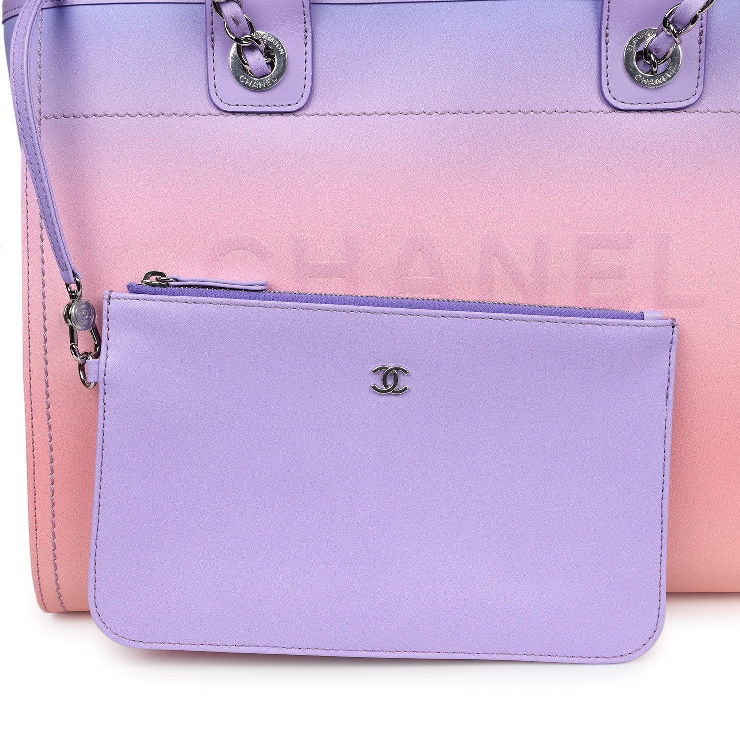 Chanel Small Deauville Shopping Tote Pink and Purple Ombre Calfskin Silver Hardware