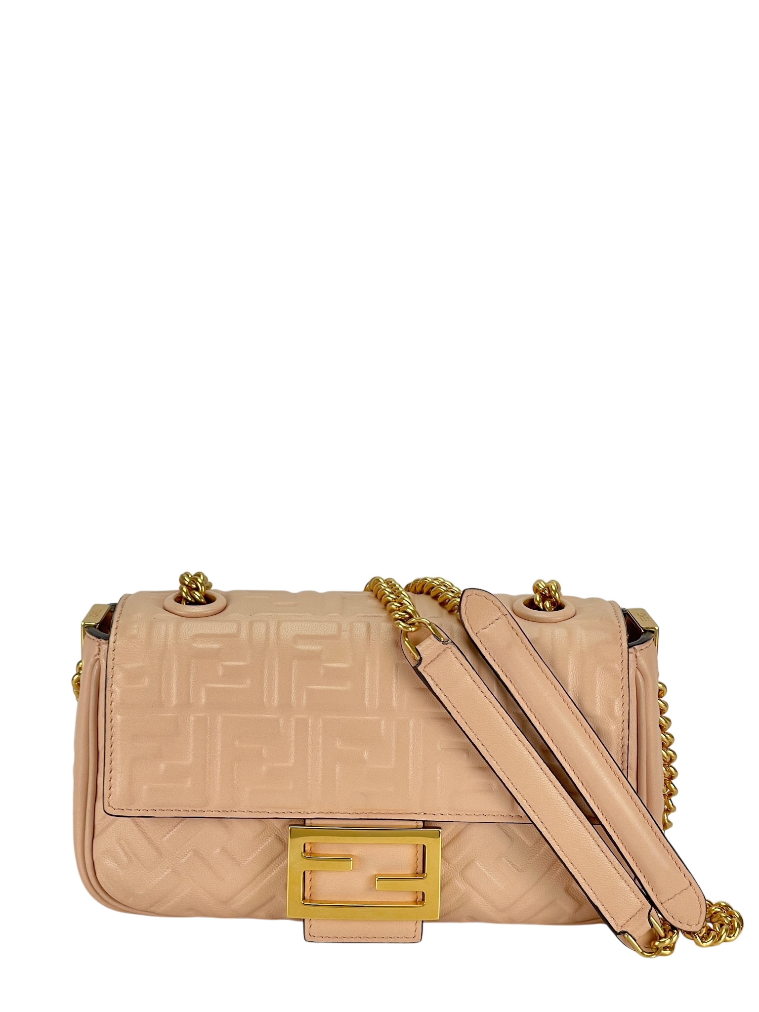 FENDI - Pink Lamskin Baguette Chain Midi Nappa Small Embossed