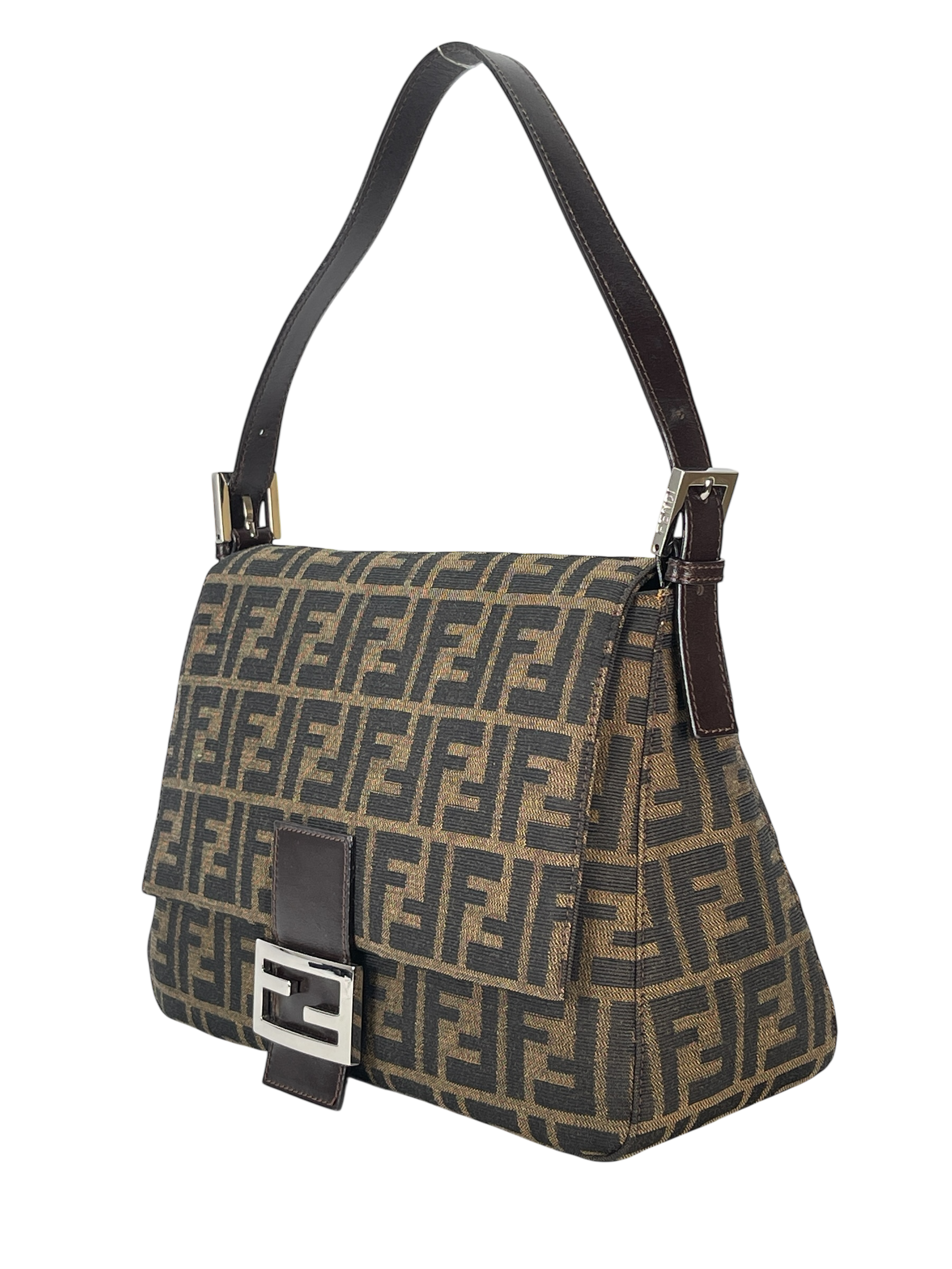 FENDI - Brown Zucca Mamma Baguette Handbag Silver Hardware