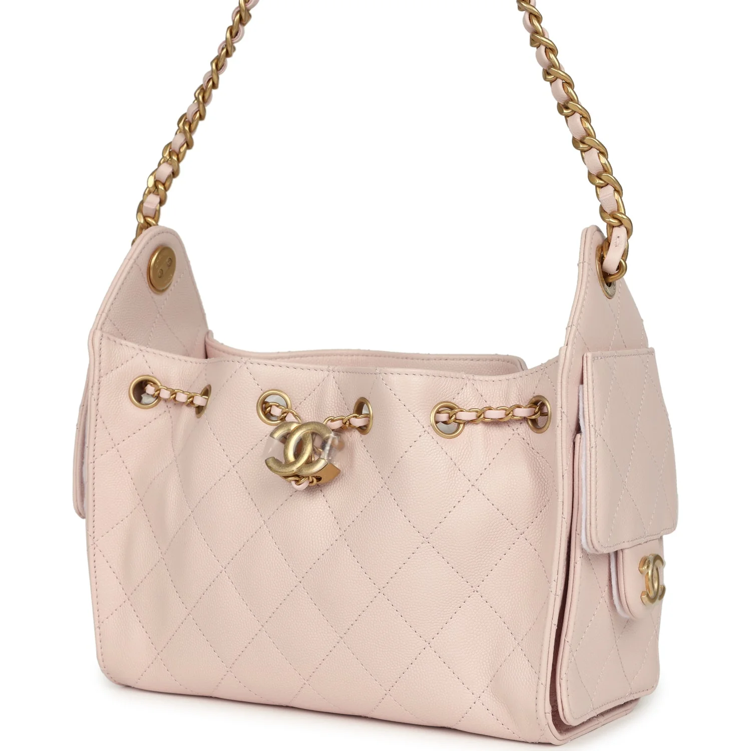 Chanel Mini 25 Hobo Bag Light Pink Caviar Antique Gold Hardware