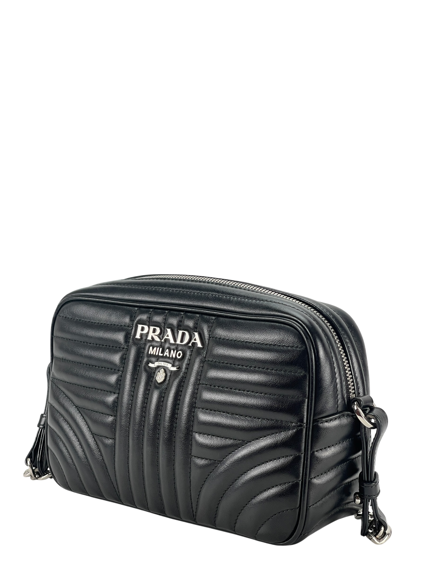 PRADA - Black Calfskin Soft Diagramme Camera Bag