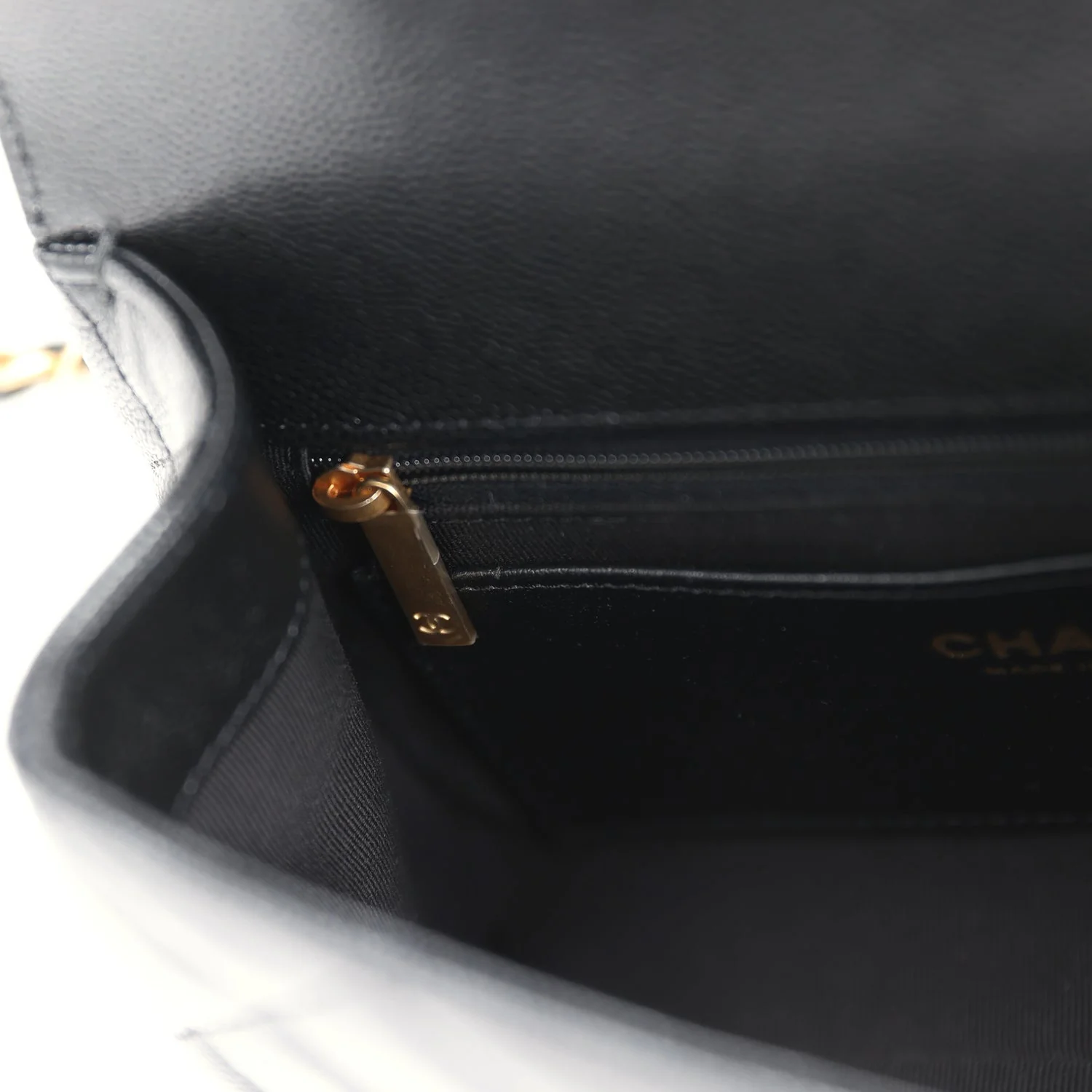 Chanel Small Top Handle Flap Bag Black Shiny Grained Calfskin Brushed Gold Hardware