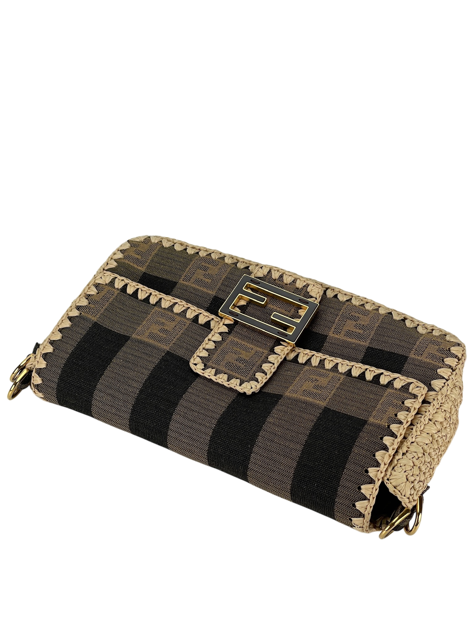 FENDI - Zucca Pecan Canvas Raffia Mamma Bucket 2Way Bag