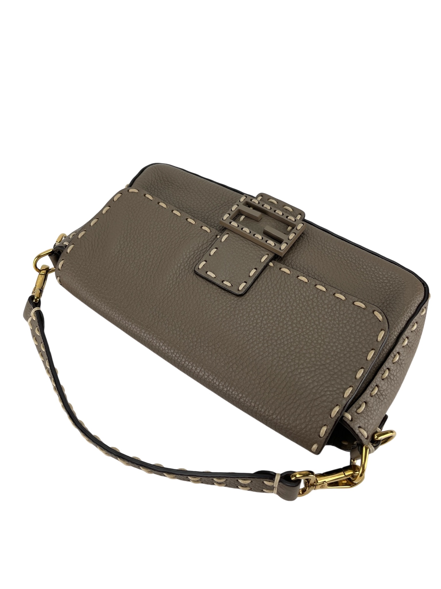 FENDI - Calfskin Granata Print Macro Stitchings Baguette Truffle