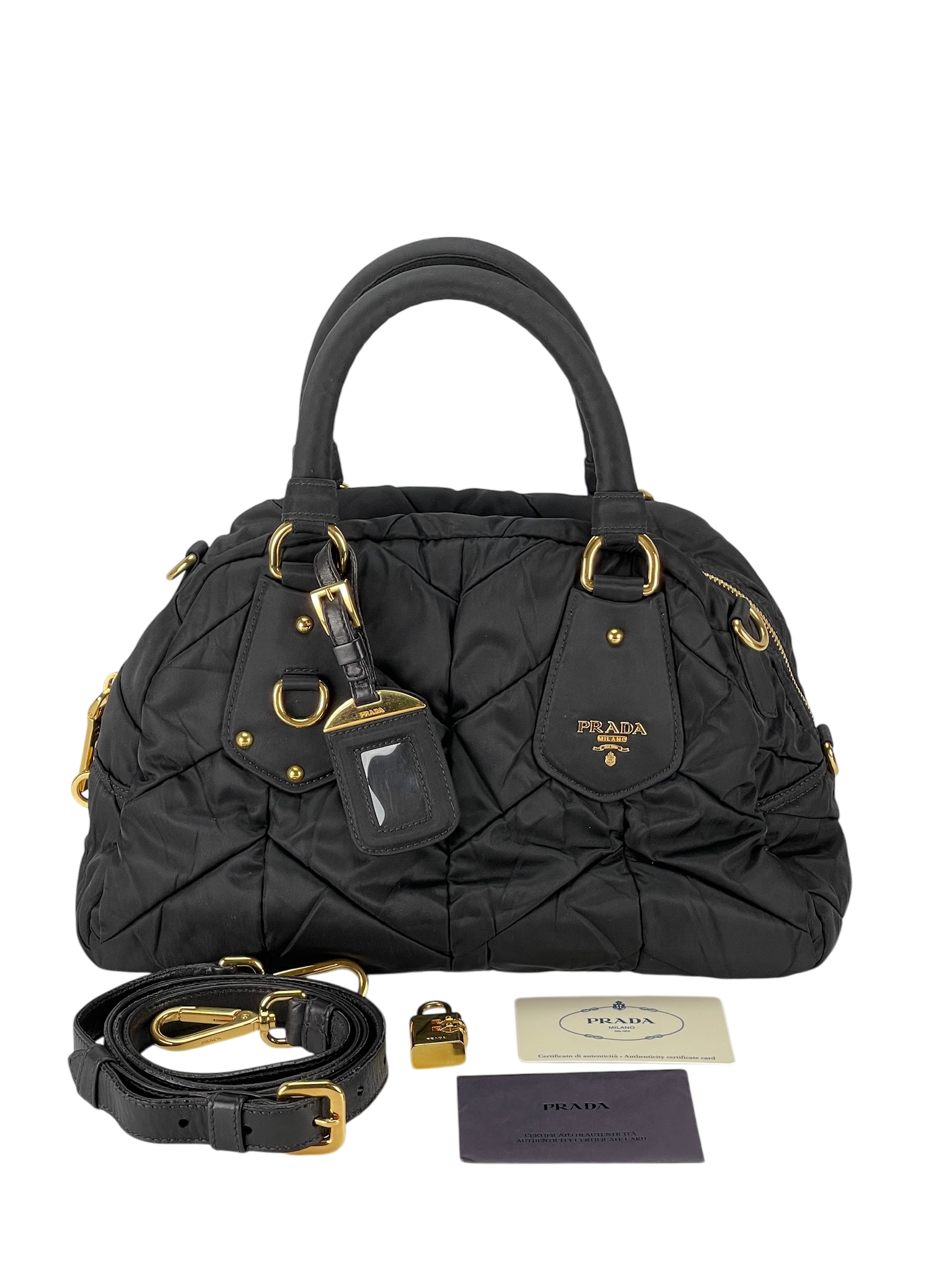 PRADA - Black Tessuto Nylon Quiltin Bauletto Bag