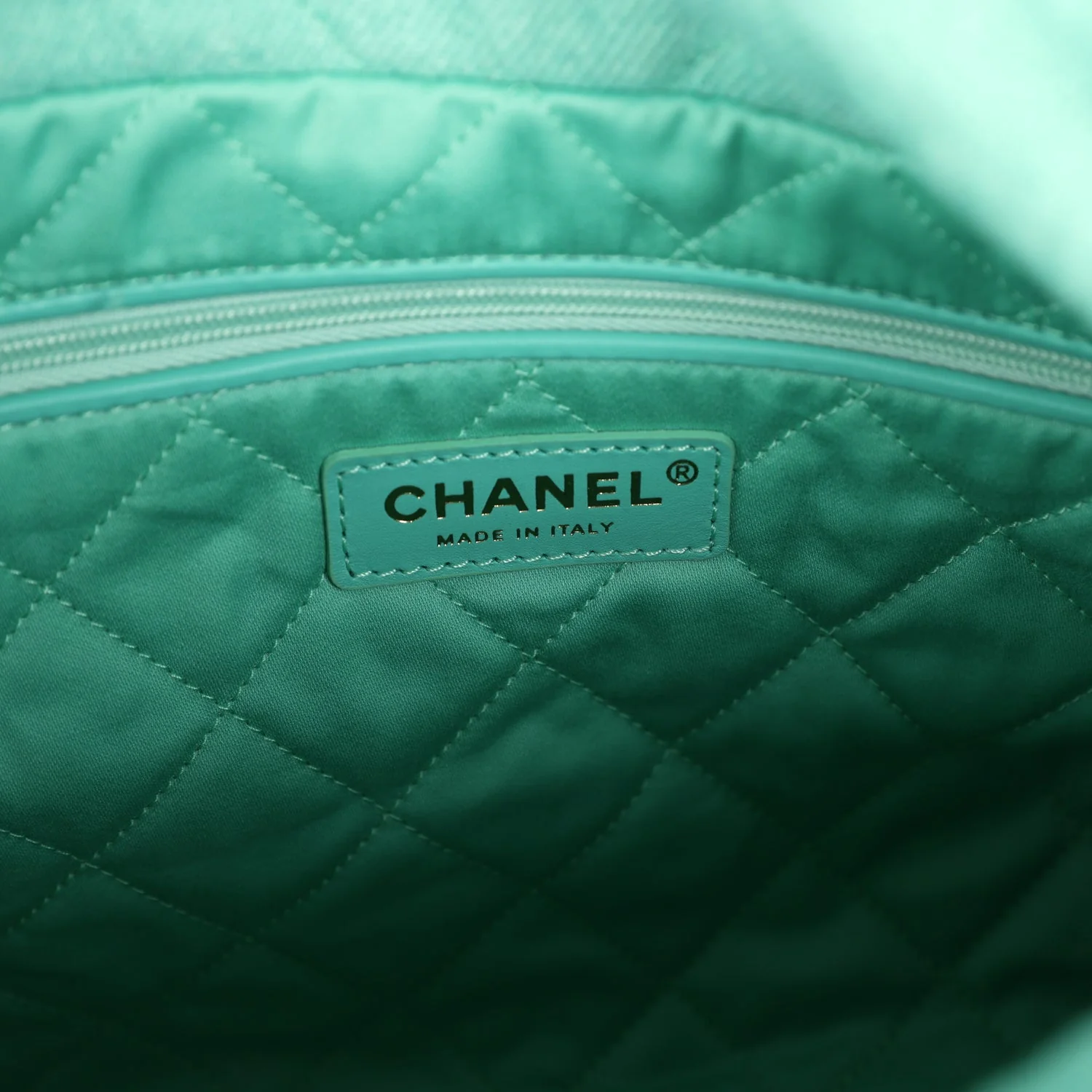 Chanel Small 22 Bag Light Green Washed Denim Gold Hardware