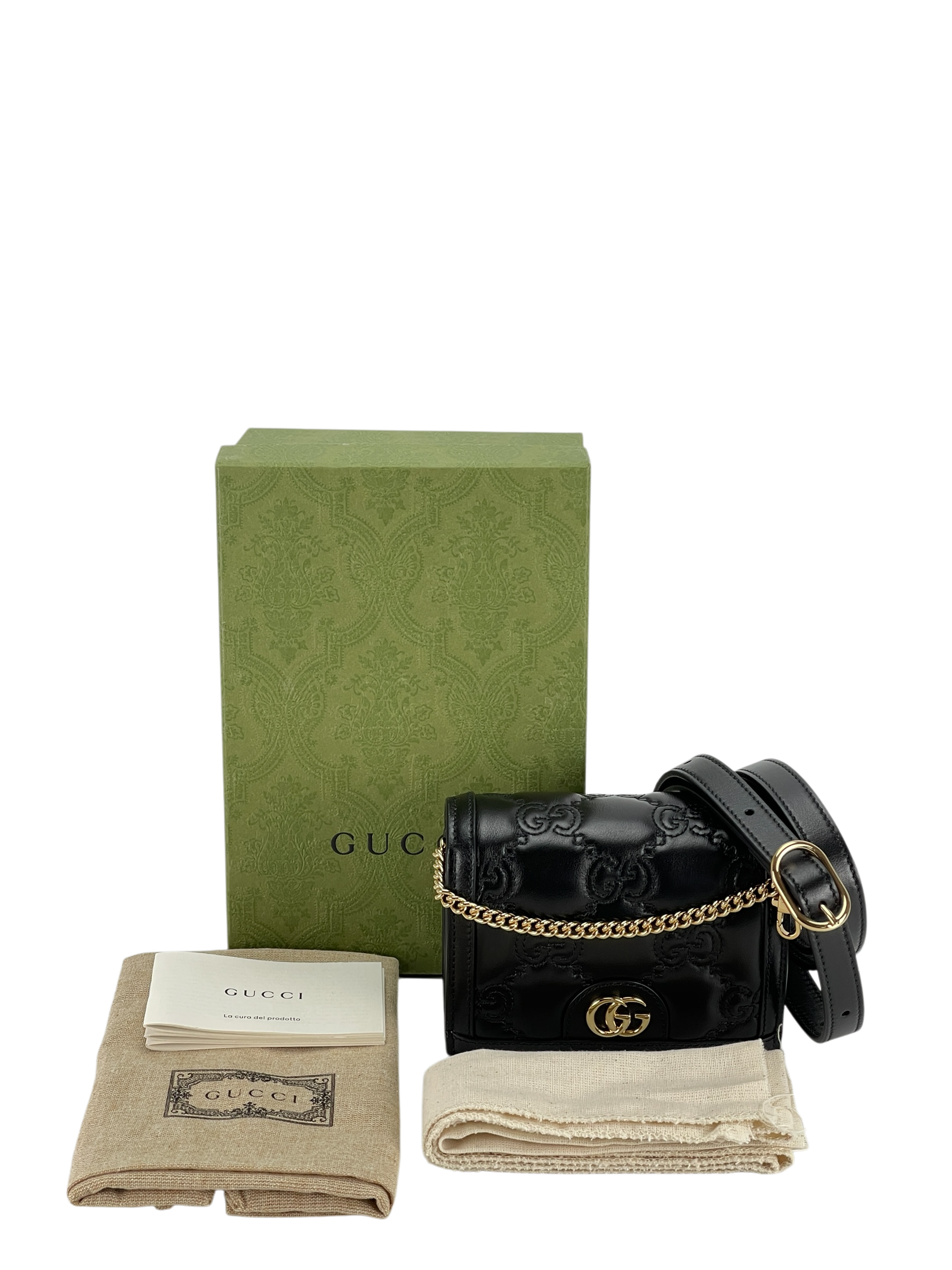 GUCCI - Enamel GG Matelasse Mini Chain Bag Black Nylon Calfskin