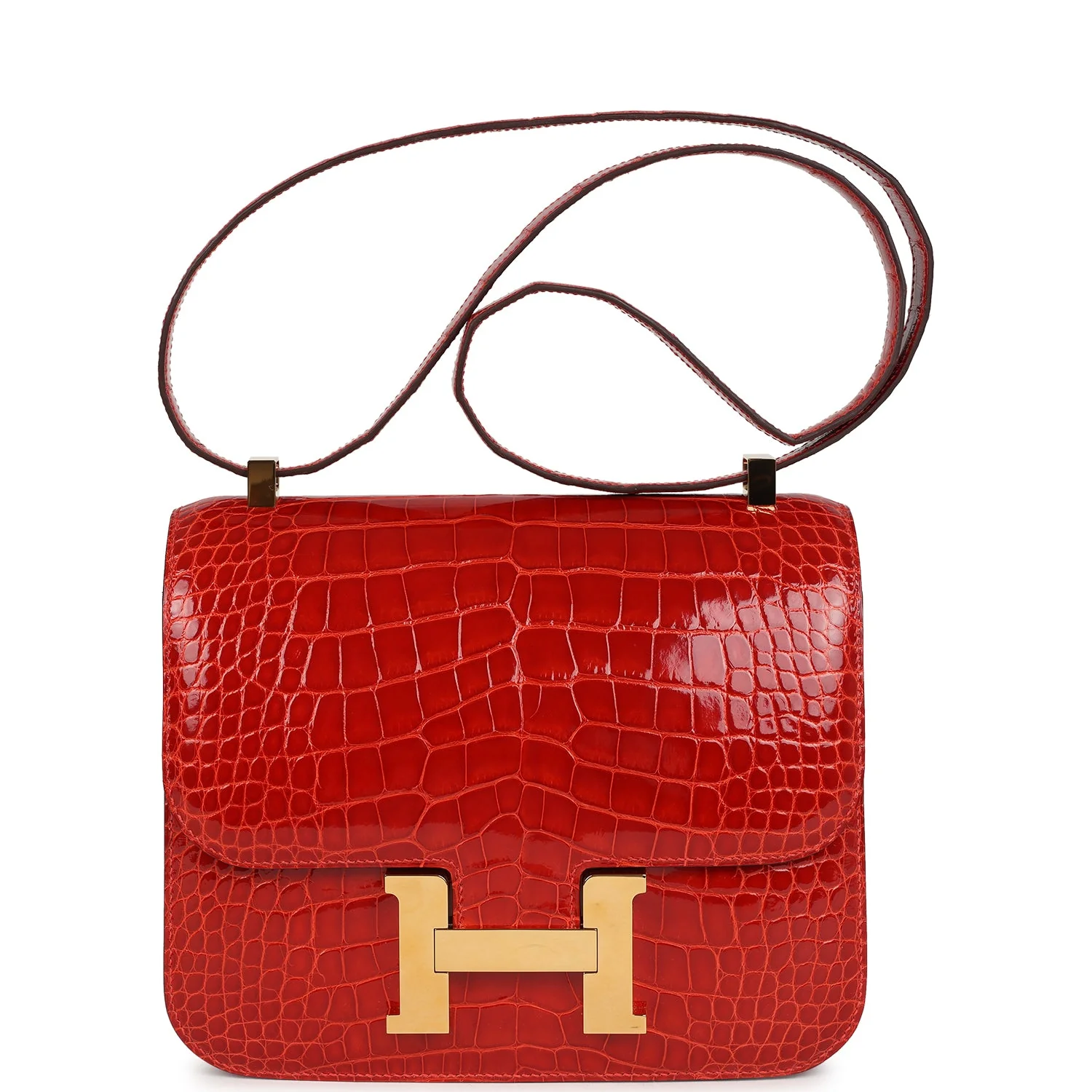 Pre-owned Hermes Constance 24 Geranium Shiny Alligator Gold Hardware