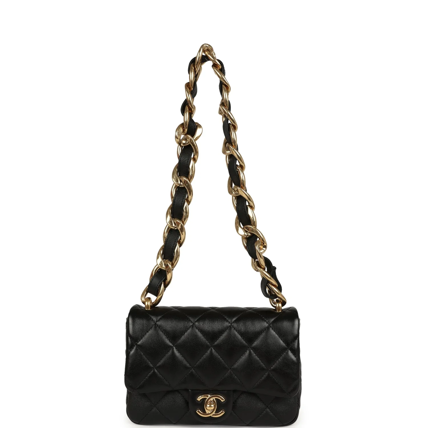 Chanel Small Funky Town Flap Bag Black Shiny Lambskin Aged Gold Hardware