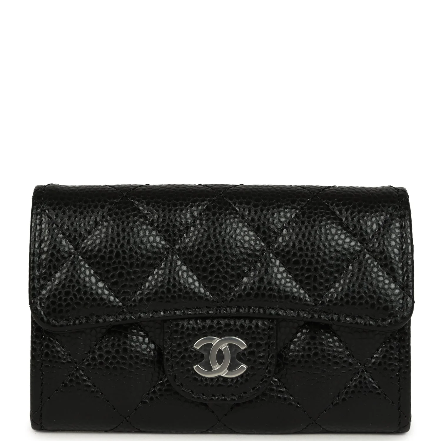 Chanel Classic Card Holder Wallet Black Caviar Silver Hardware