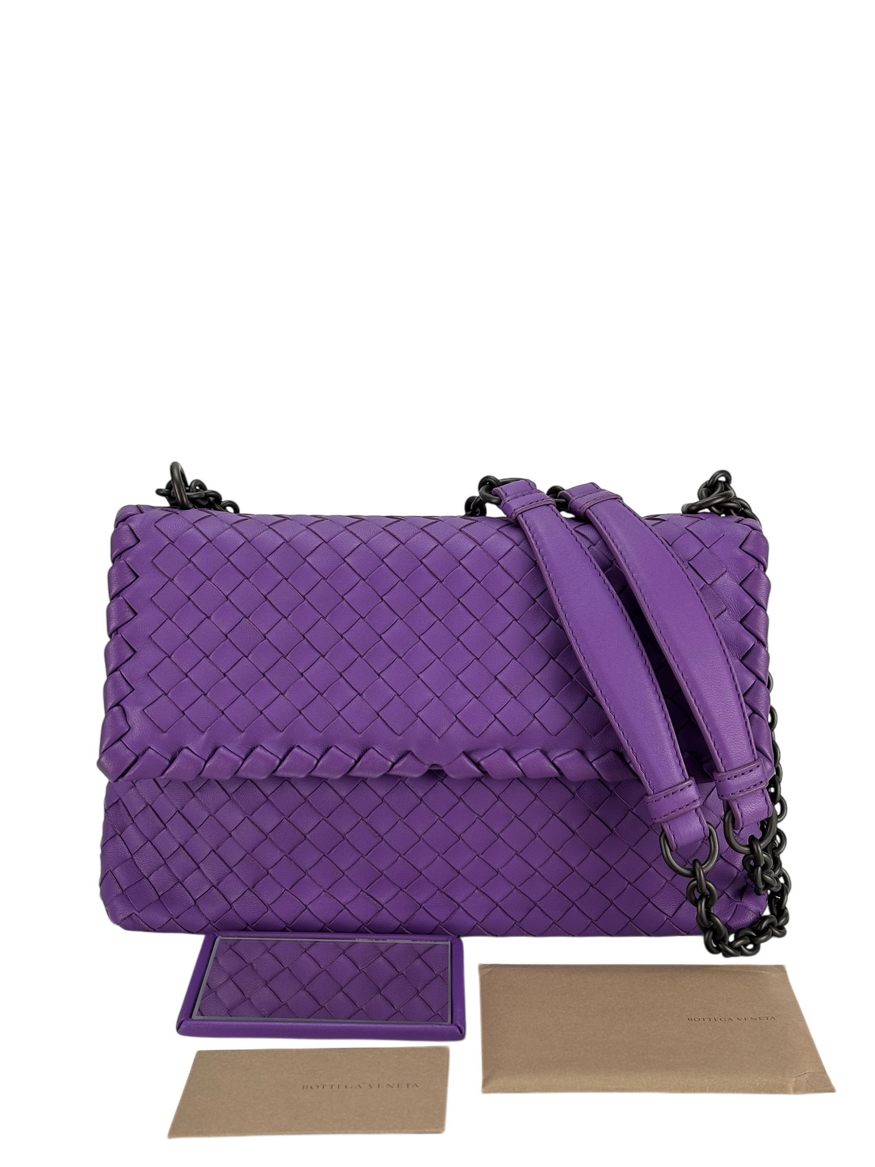 BOTTEGA VENETA - Purple Lambskin Intrecciato Leather Shoulder Bag