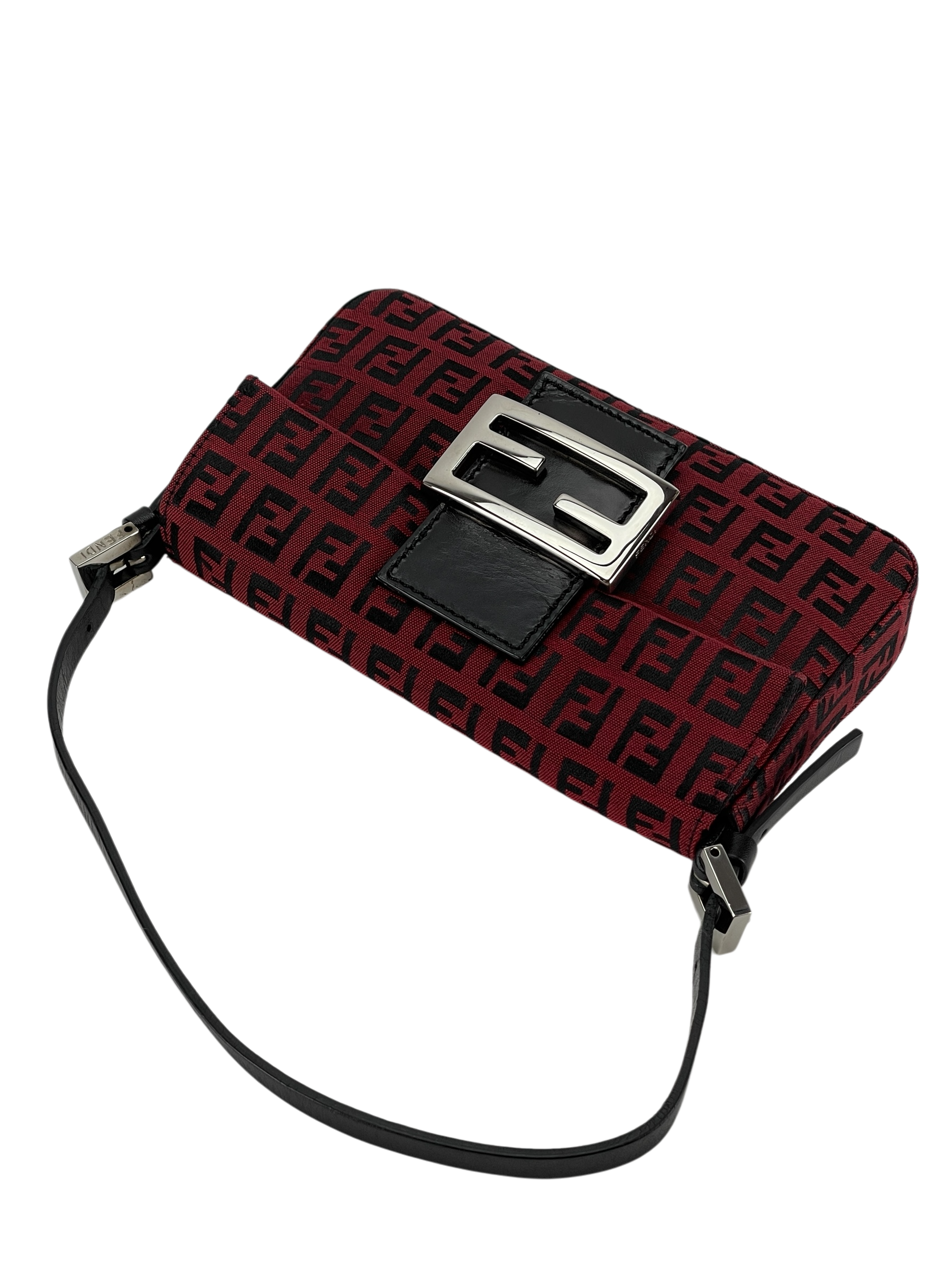 FENDI - Red Canvas Zucca Baguette Handbag Silver Hardware