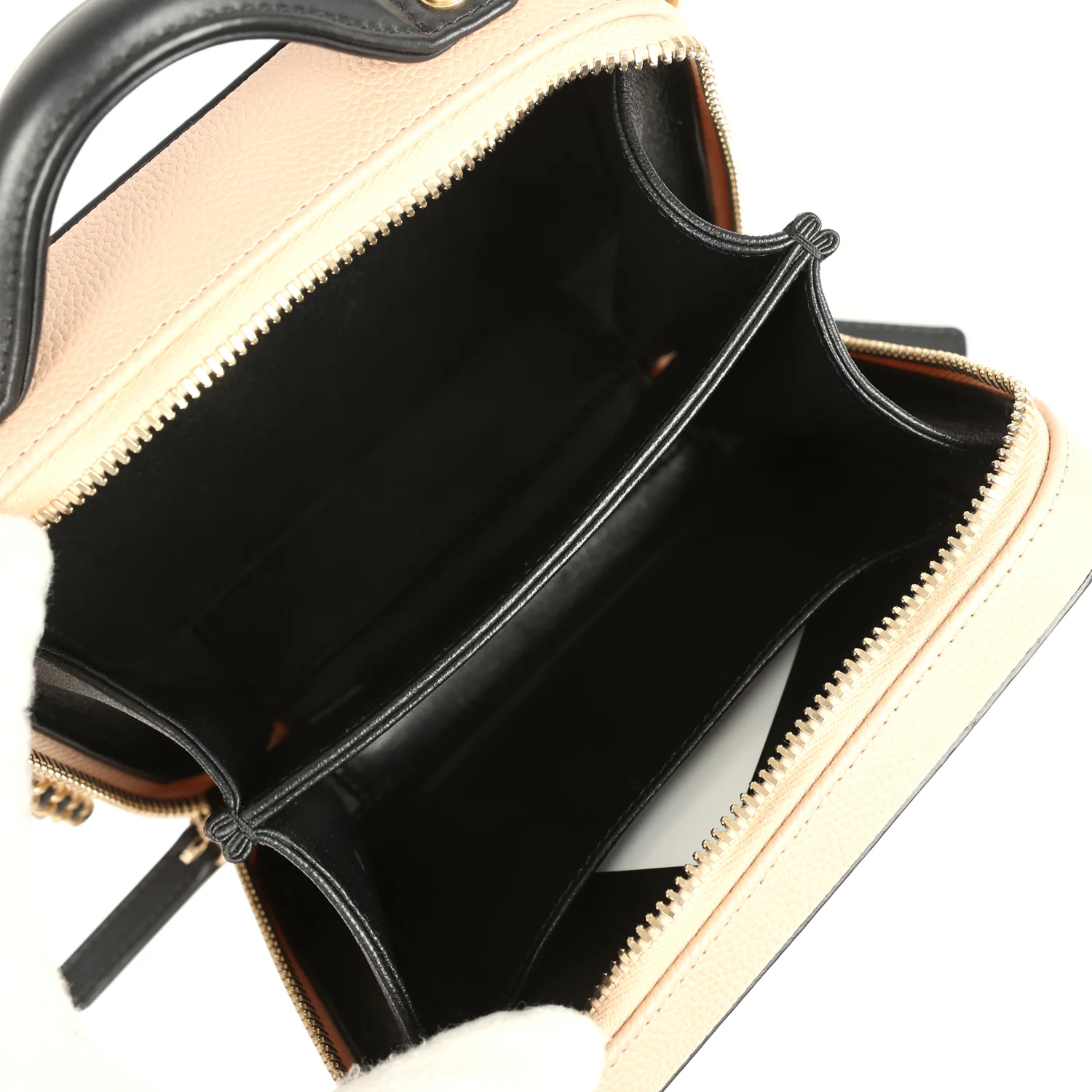 Pre-owned Chanel Small CC Filigree Vanity Case Black and Beige Caviar Antique Gold Hardware