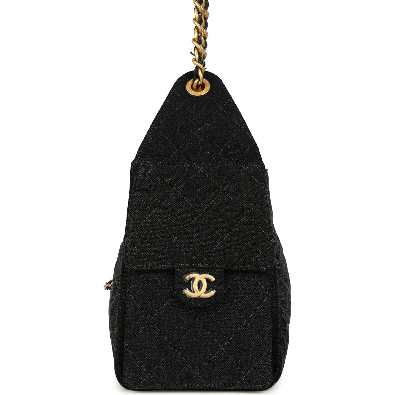 Chanel Small 25 Hobo Bag Black Washed Denim Antique Gold Hardware