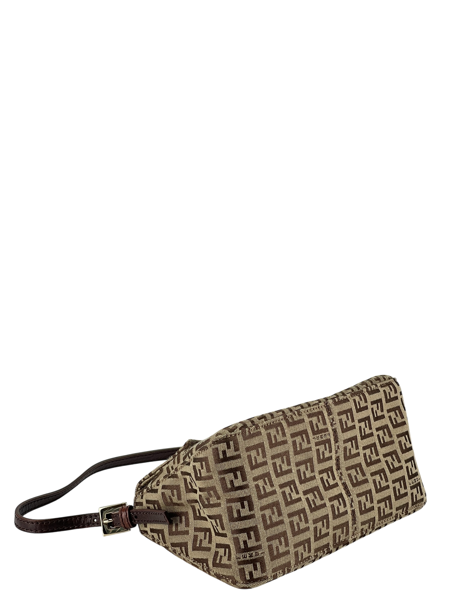 FENDI - Beige Zucca Canvas Leather Shoulder Bag