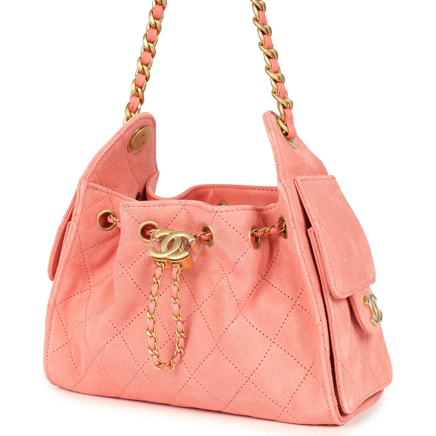 Chanel Mini 25 Hobo Bag Pink Suede Antique Gold Hardware