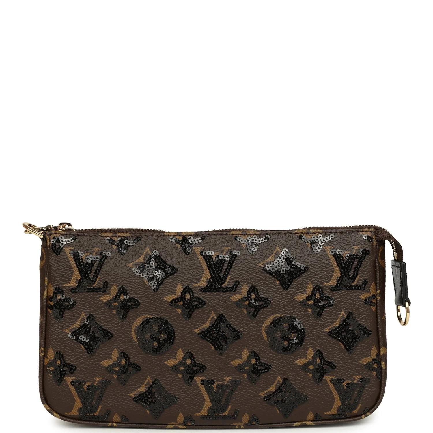 Louis Vuitton Pochette Accessories Black and Brown Monogram Sequin Gold Hardware