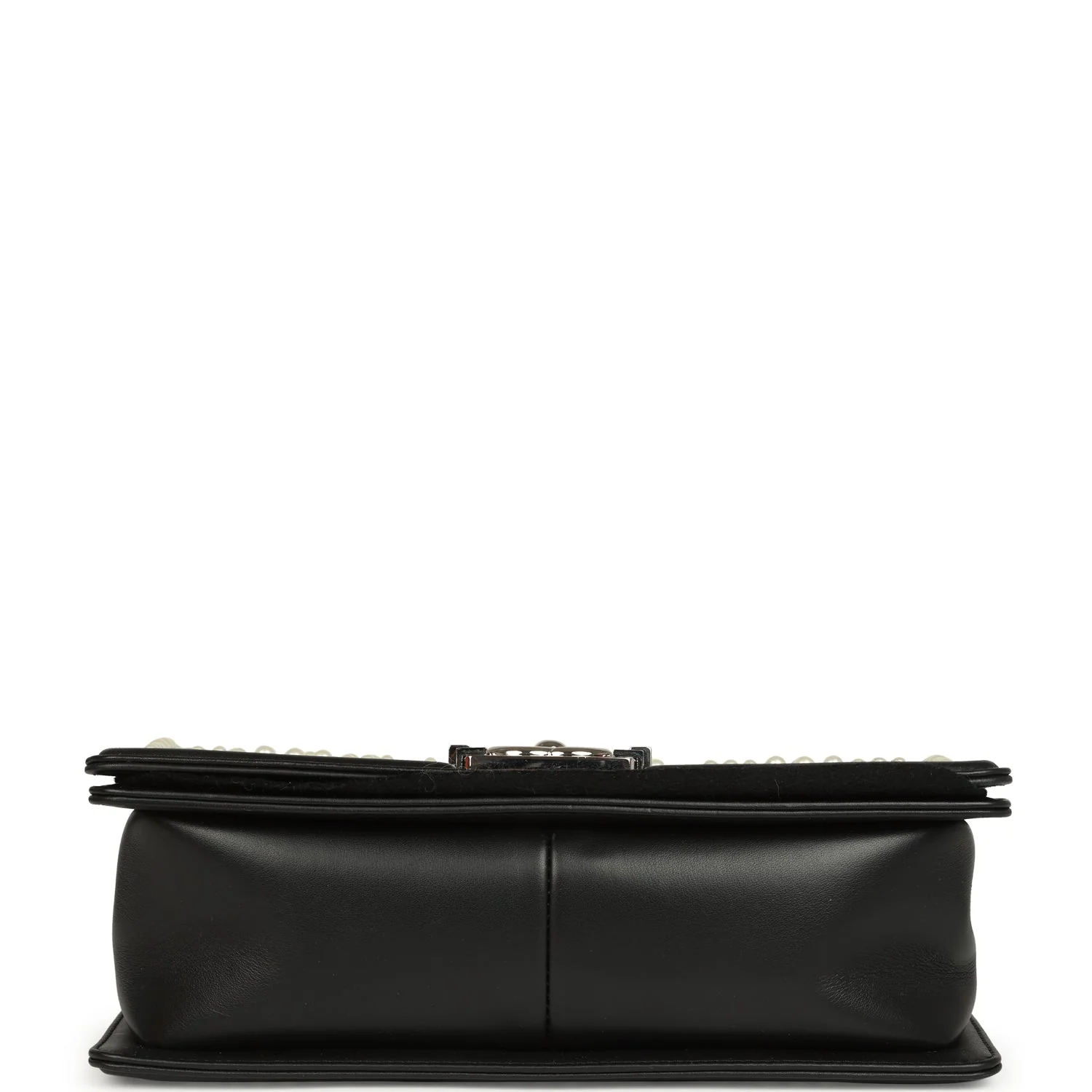 Chanel Medium Boy Bag Black Pearl Chevron Calfskin Silver Hardware