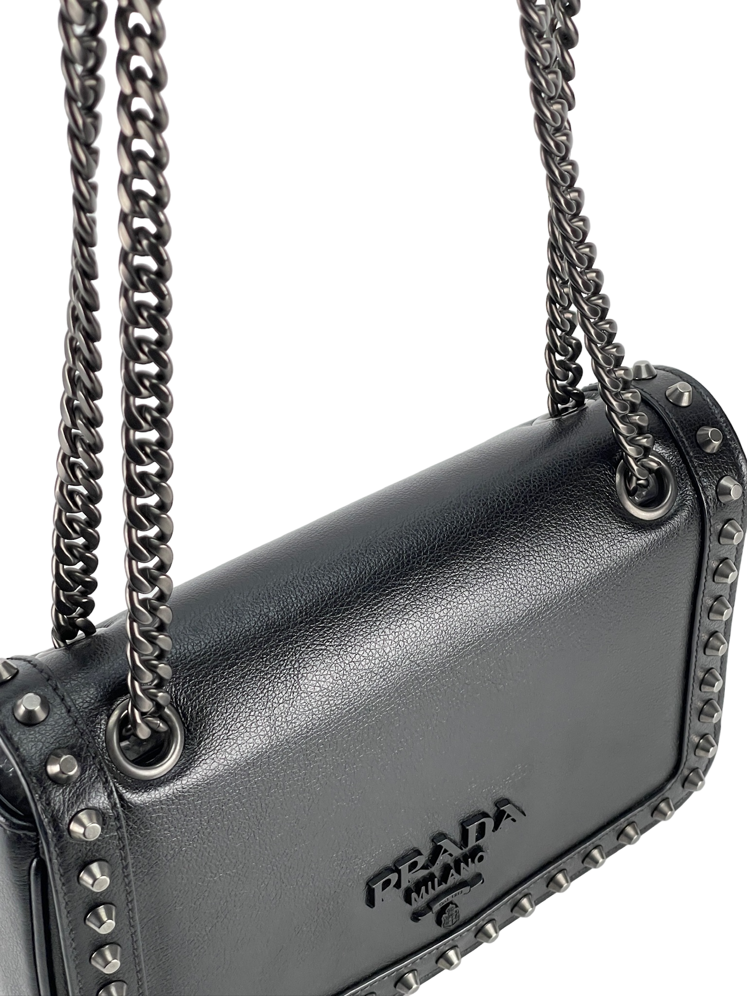 PRADA - Pattina Glace Studded Bag