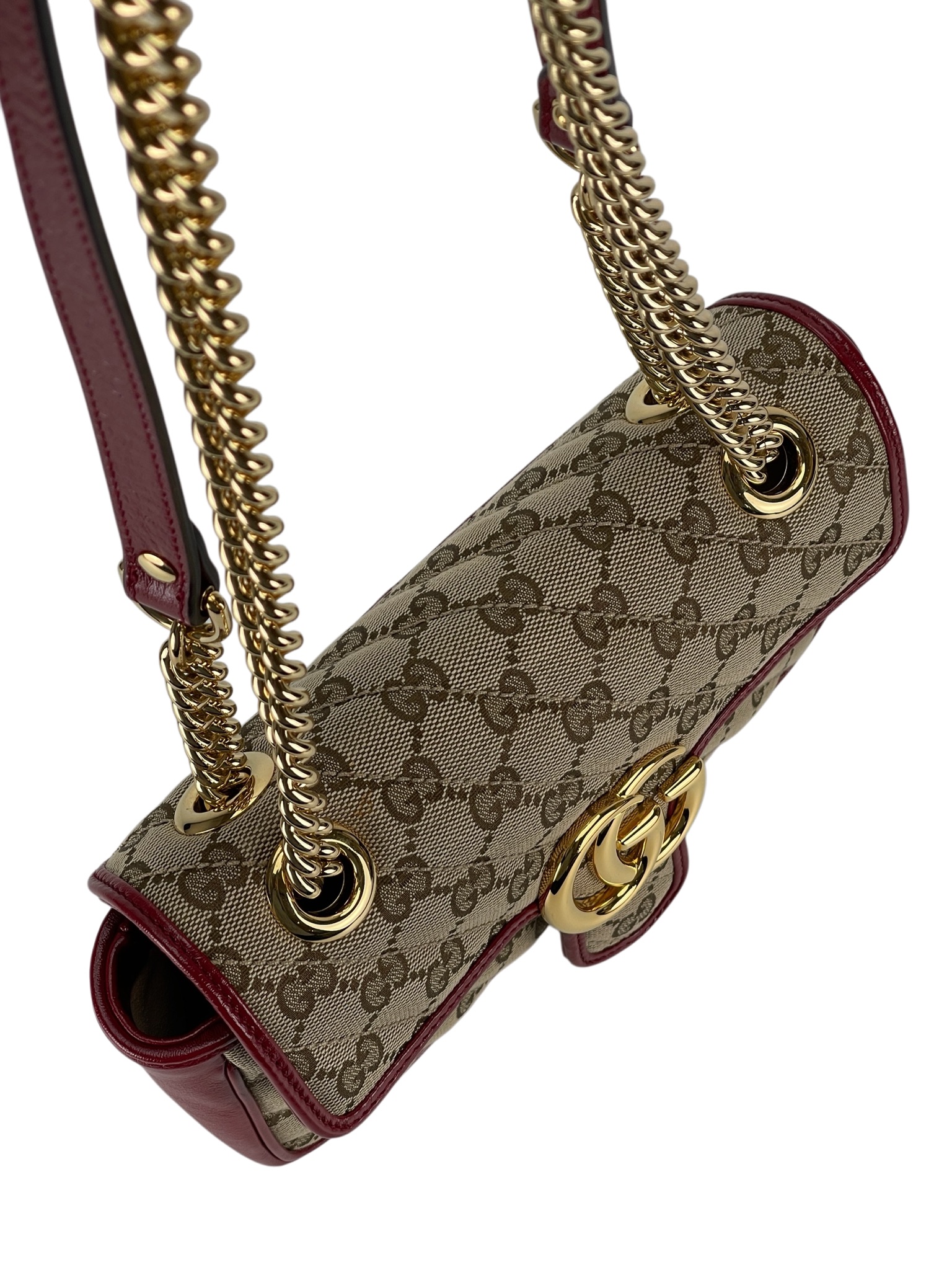 GUCCI - Small Beige Red GG Marmont Shoulder Bag