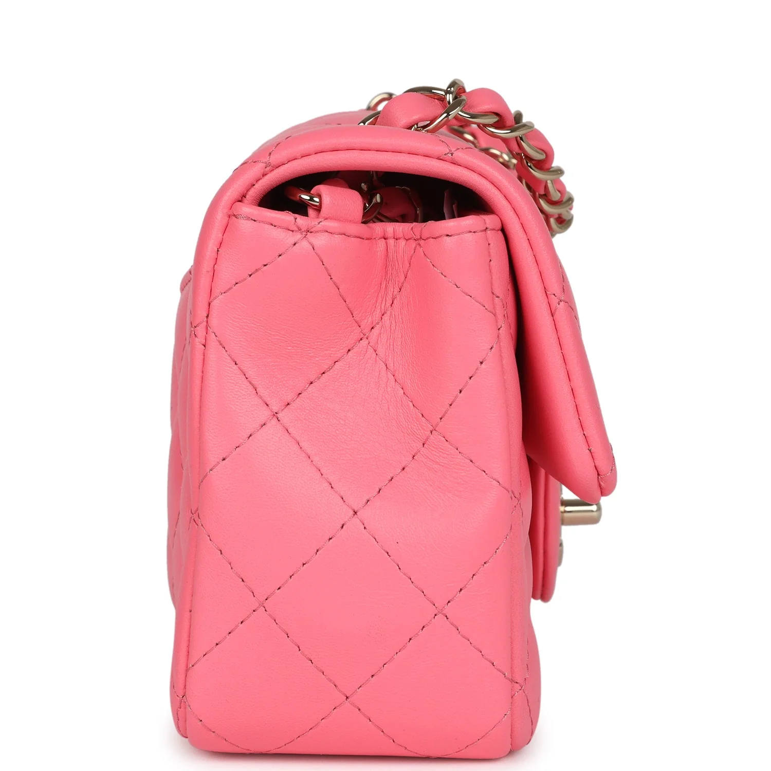 Chanel Mini Rectangular Flap Bag Hot Pink Lambskin Light Gold Hardware