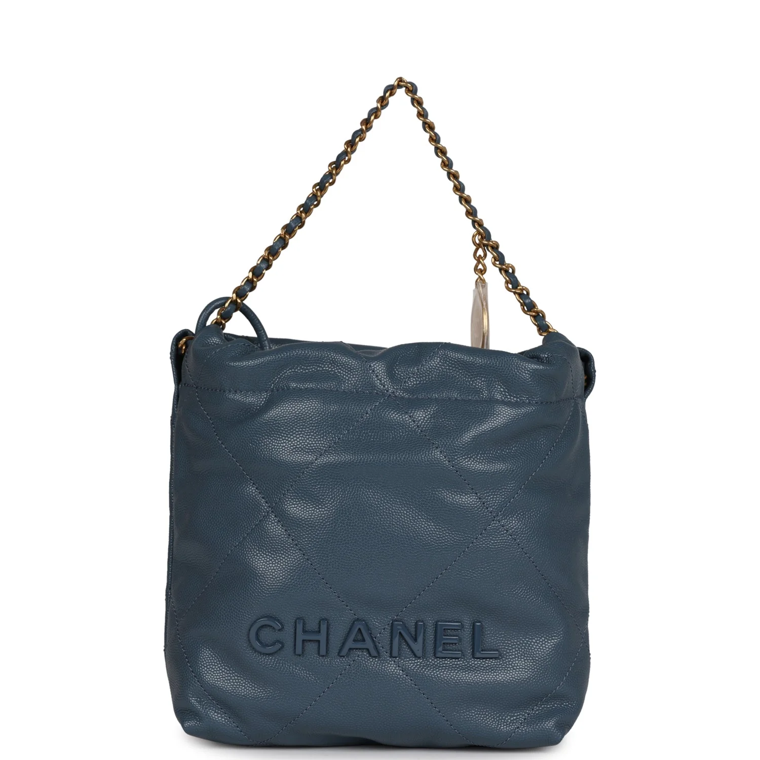 Chanel Mini 22 Bag Blue Grained Calfskin Gold Hardware