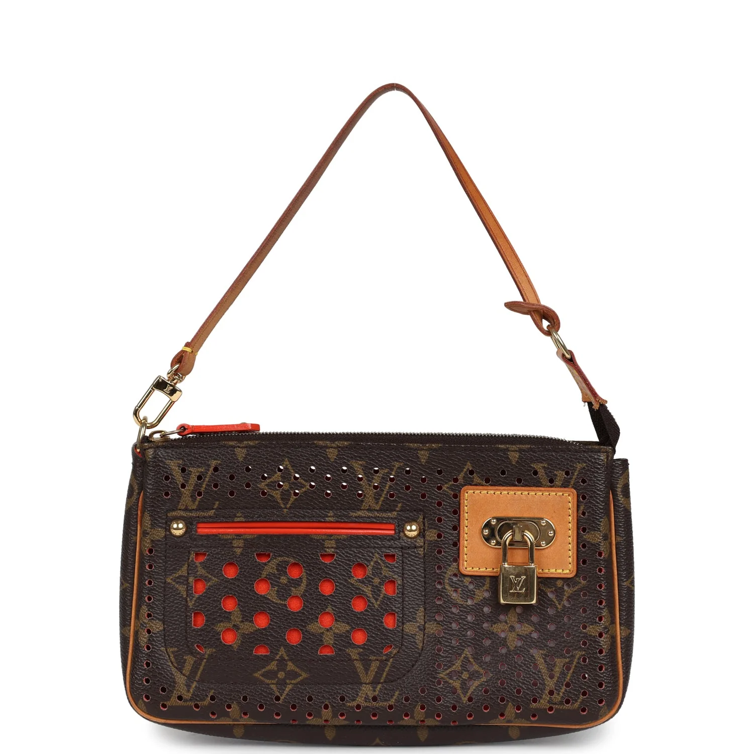 Vintage Louis Vuitton Perforated Pochette Accessories Orange Monogram Gold Hardware