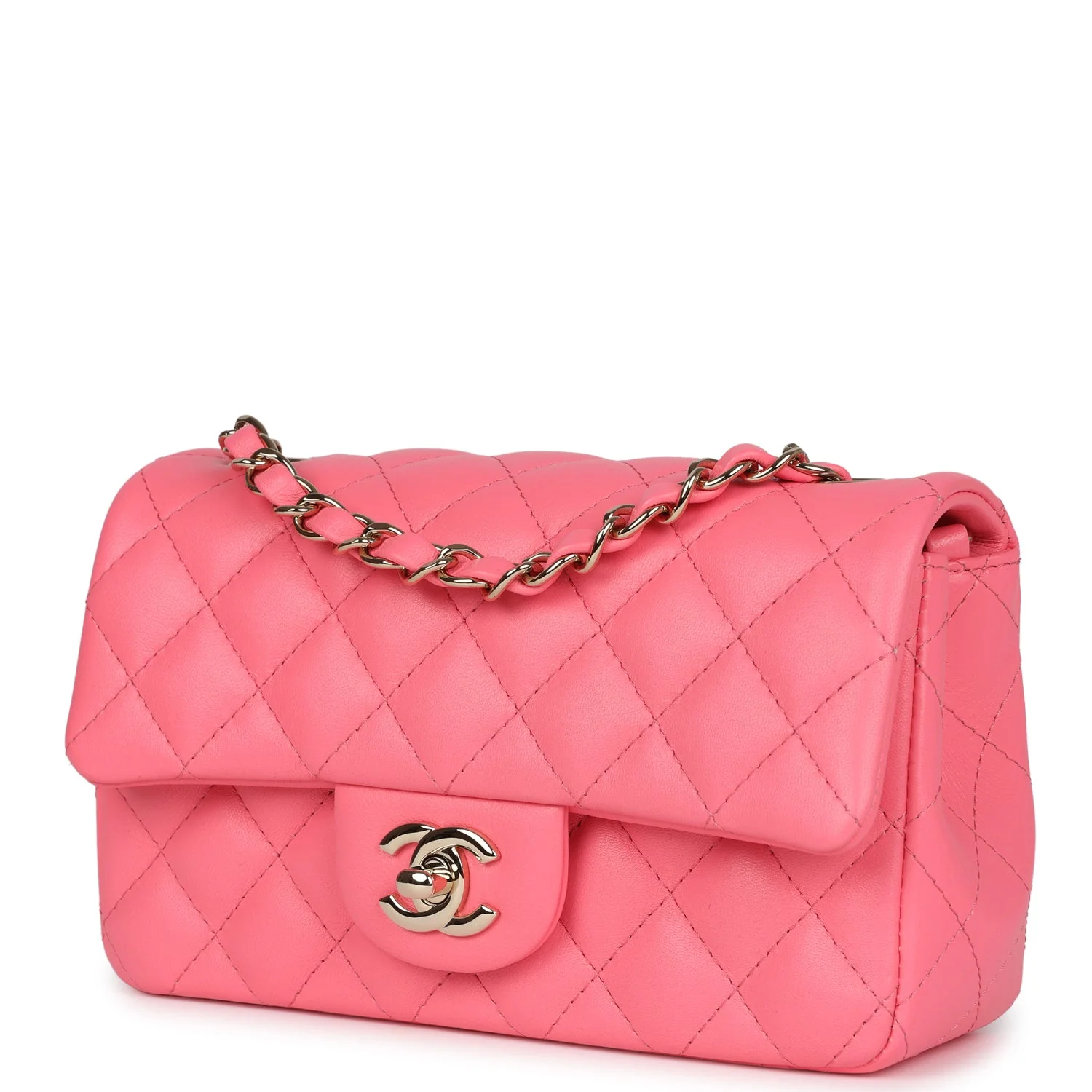 Chanel Mini Rectangular Flap Bag Hot Pink Lambskin Light Gold Hardware