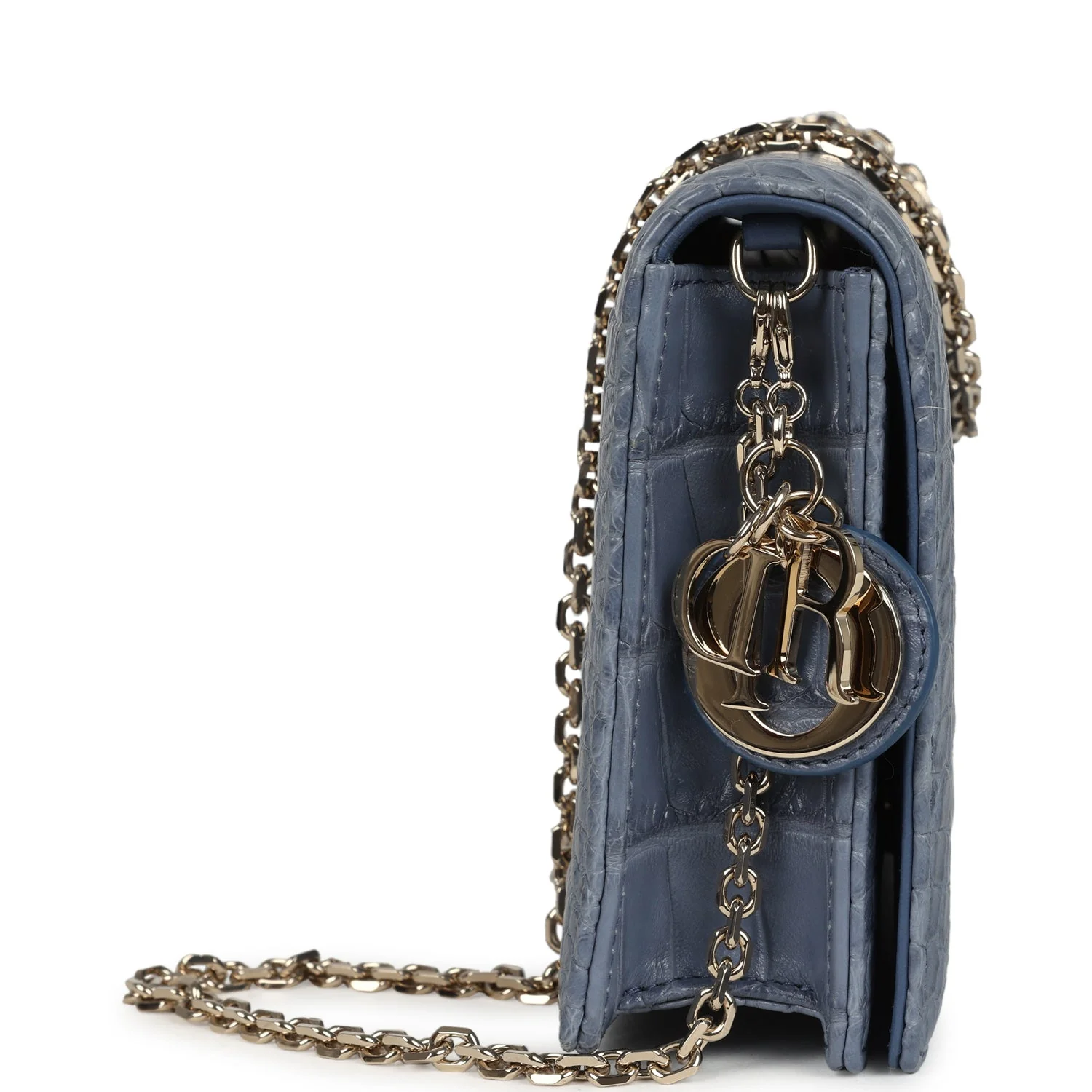 Christian Dior Convertible Clutch Bag Blue Alligator Light Gold Hardware