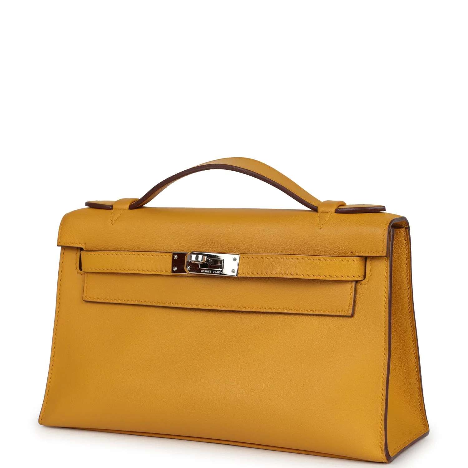 Pre-owned Hermes Kelly Pochette Jaune Ambre Swift Palladium Hardware