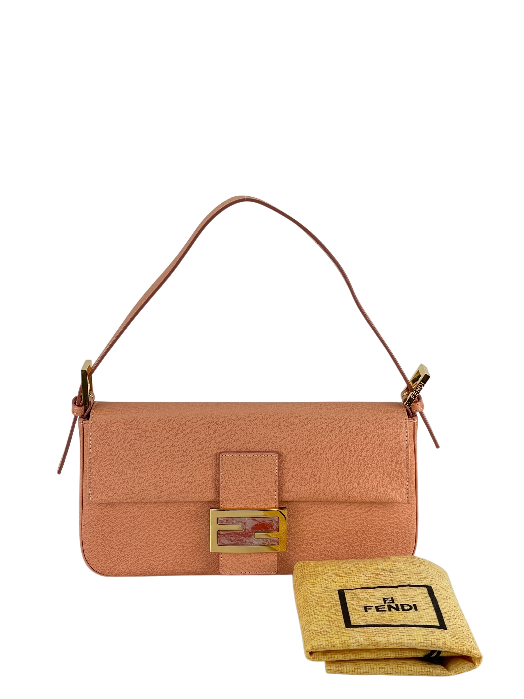 FENDI - Orange Pink Baguette Handbag Silver Hardware