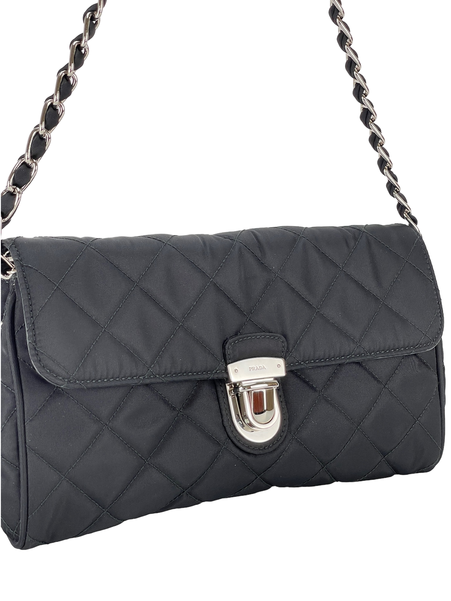 PRADA - Nylon Pushlock Flap Crossbody Bag