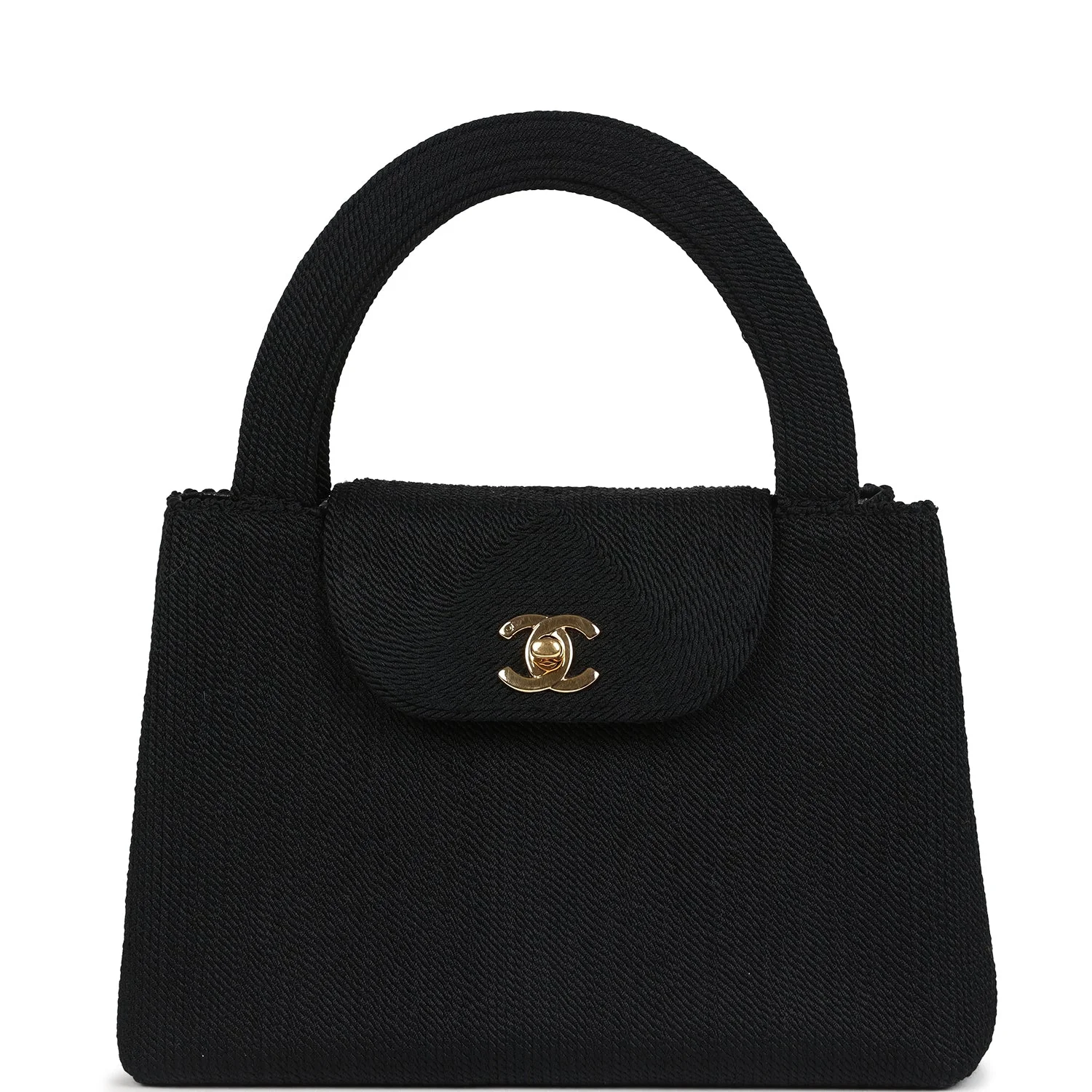 Vintage Chanel Large Kelly Rope Black Woven Gold Hardware