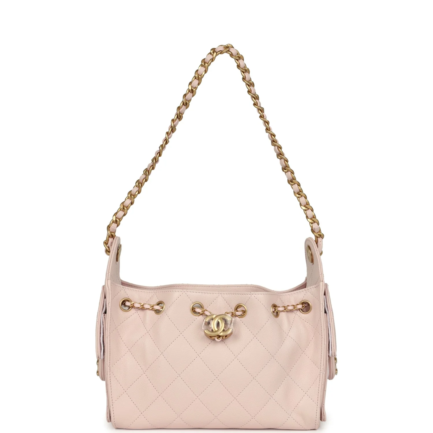 Chanel Mini 25 Hobo Bag Light Pink Caviar Antique Gold Hardware