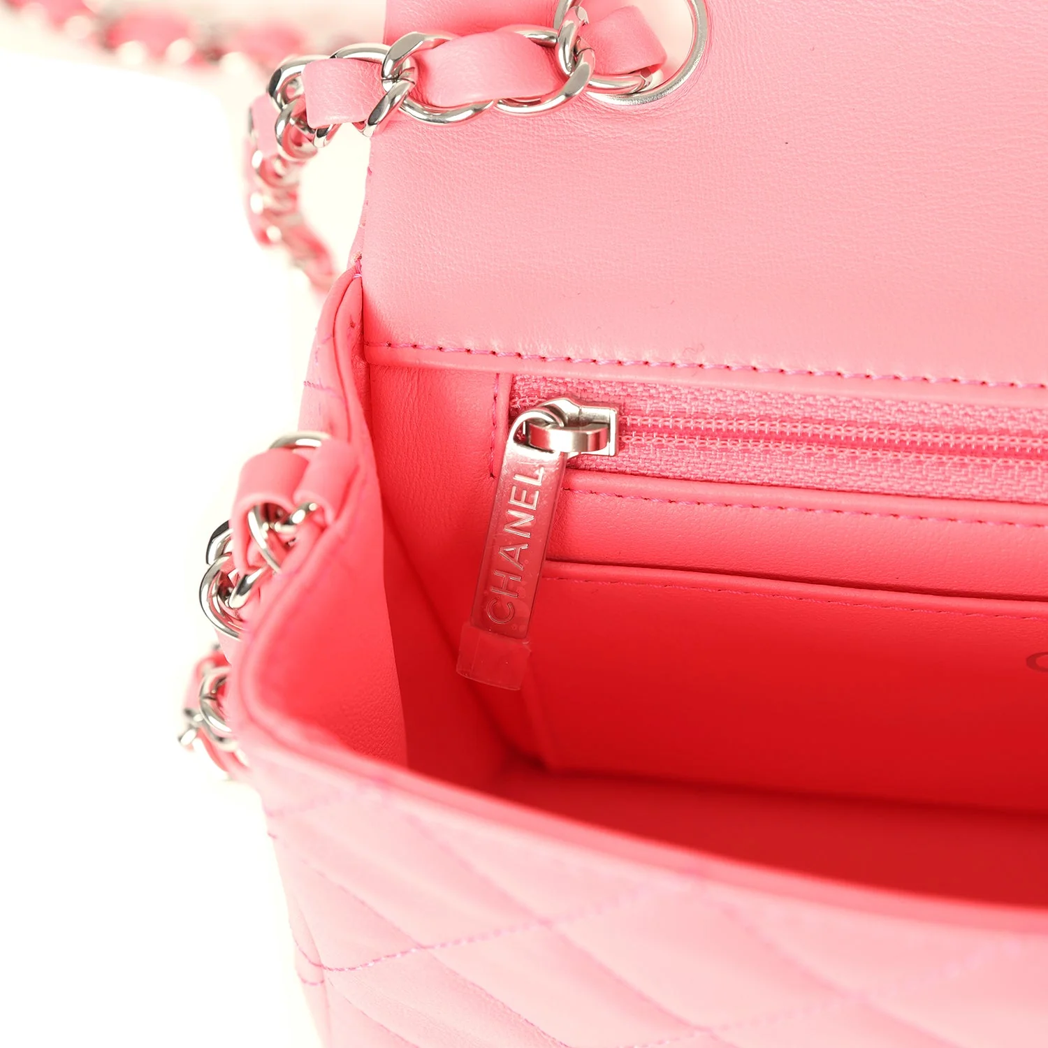 Chanel Mini Rectangular Flap Bag Pink Lambskin Silver Hardware
