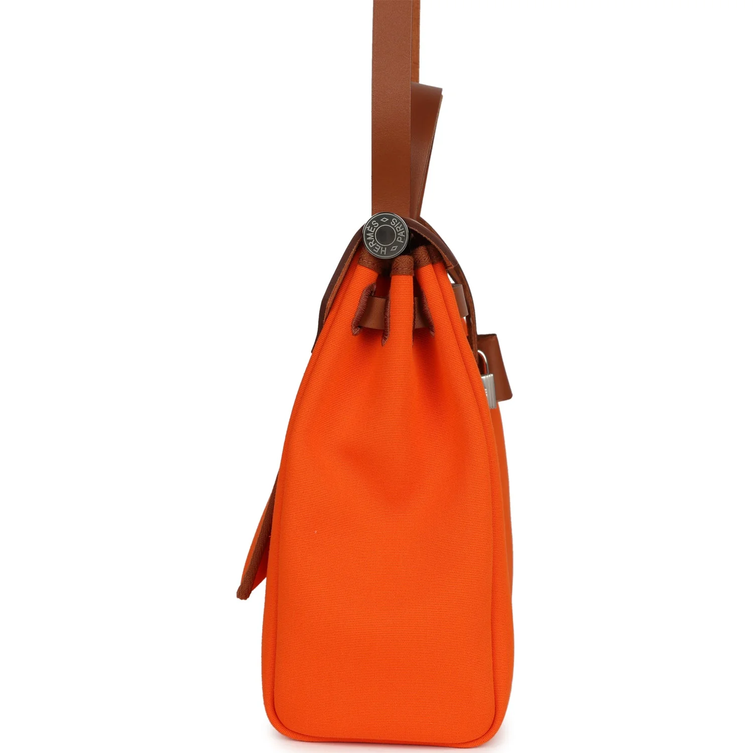 Pre-owned Hermes Herbag Zip PM 31 Orange Minium Toile H Canvas and Fauve Vache Hunter Palladium Hardware
