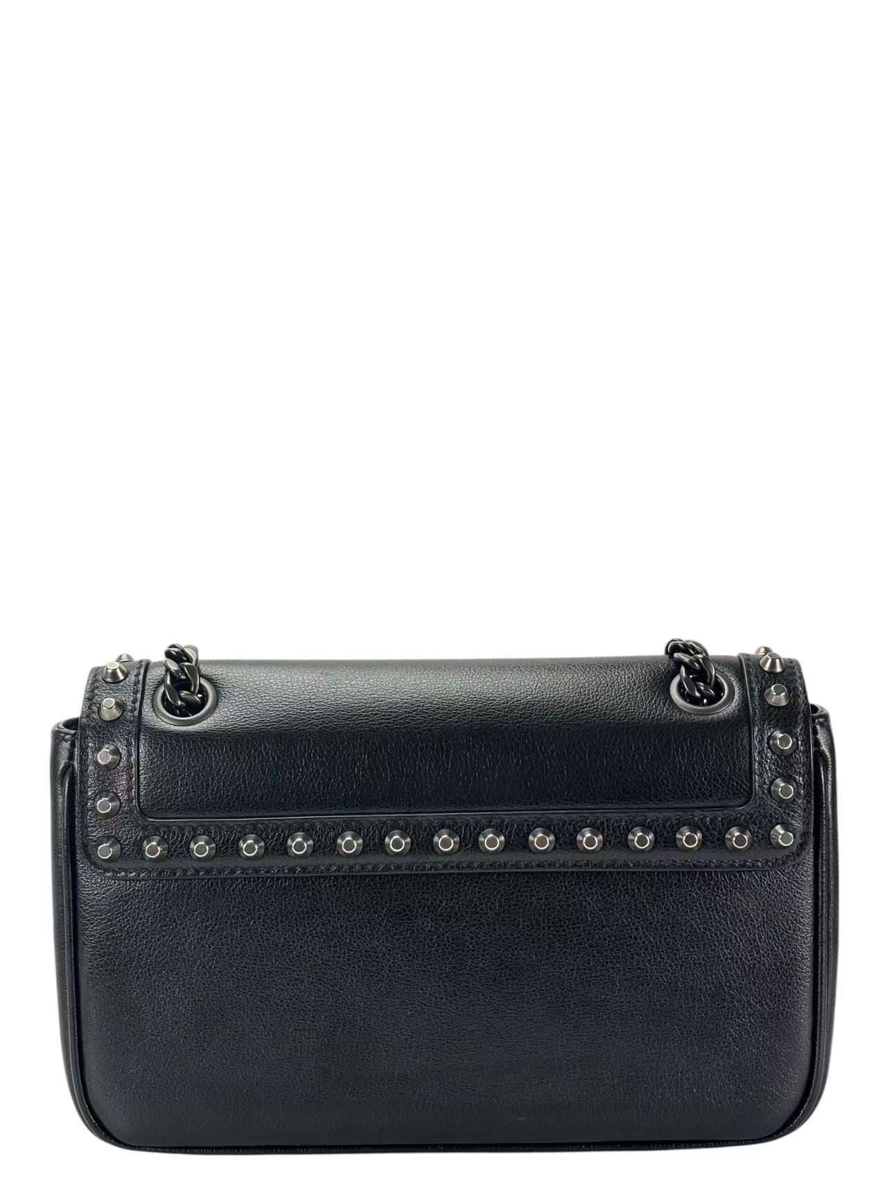 PRADA - Black Leather Studded Flap Double Chain Shoulder Bag