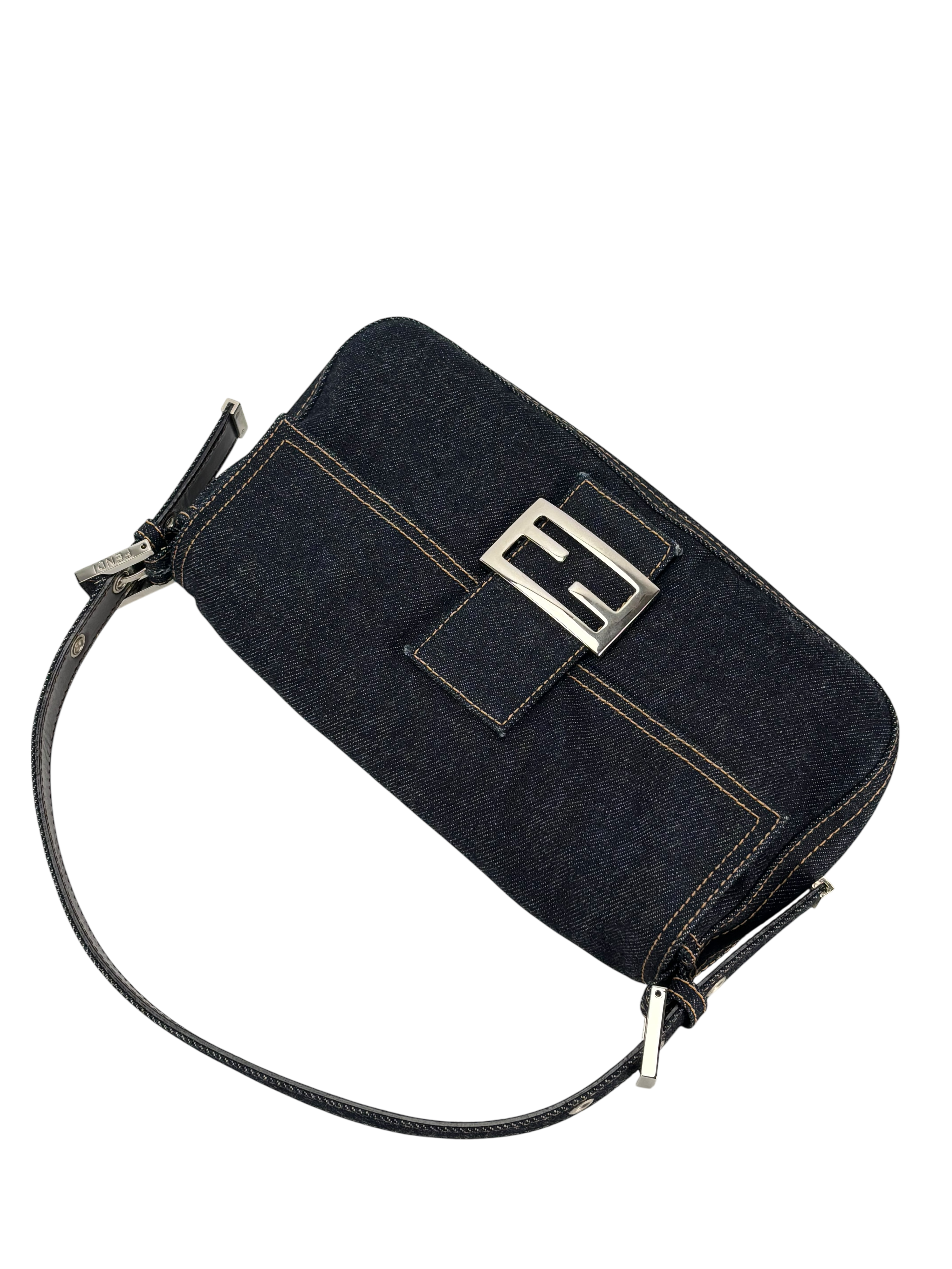 FENDI - Small Baguette Bag Denim Navy Sliver Hardware