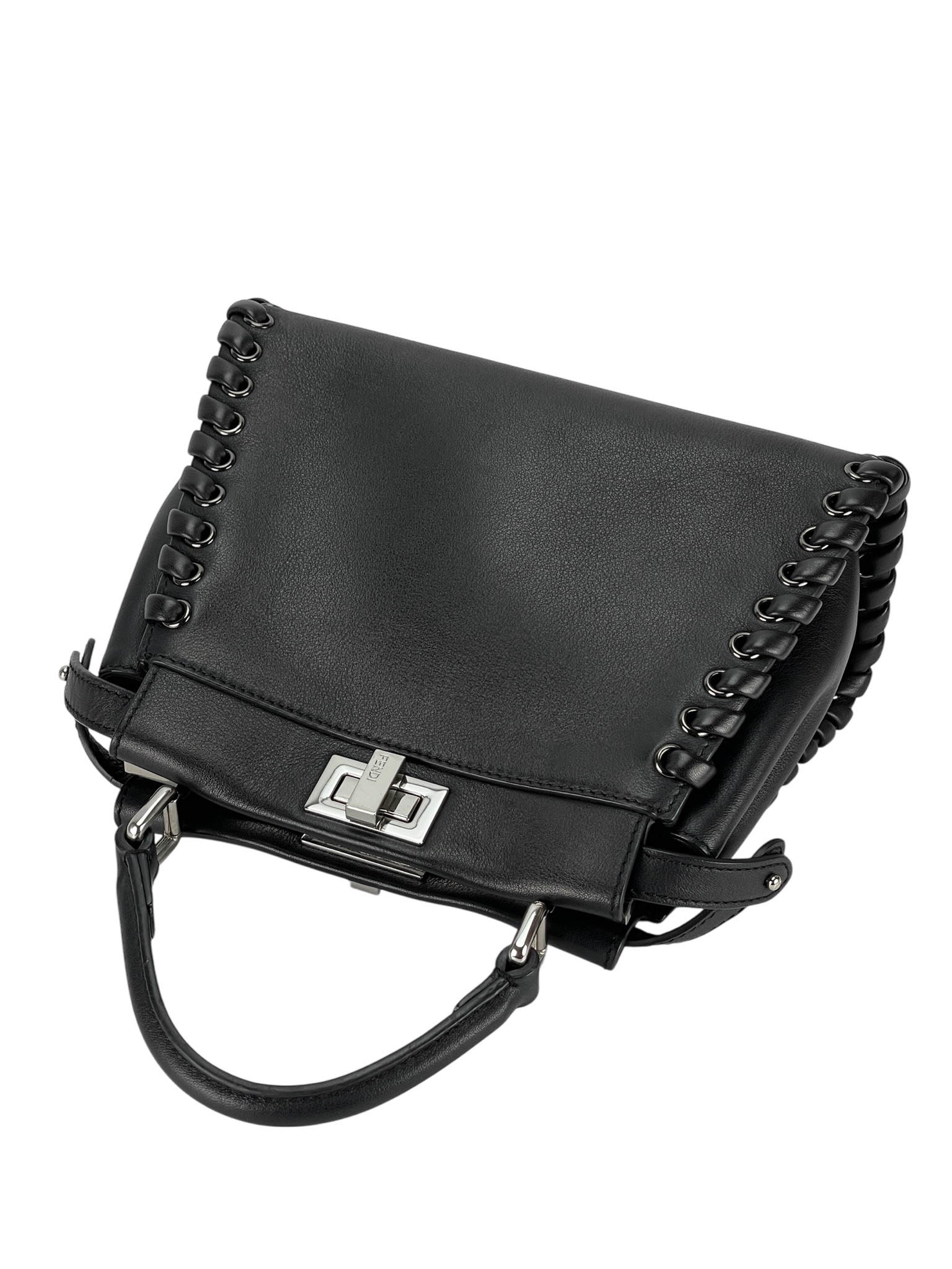 FENDI - Peekaboo Mini Black Leather Bag Sliver hardware