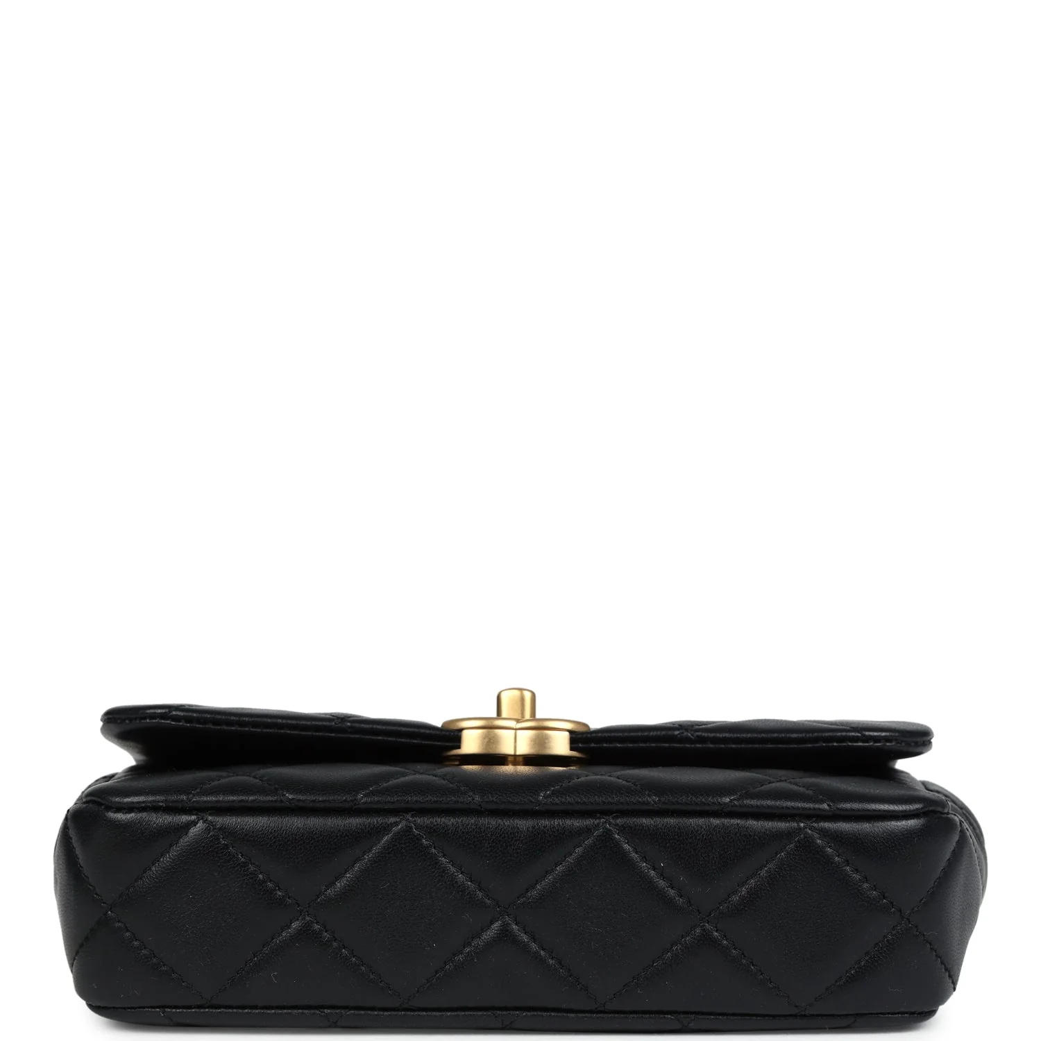 Chanel Mini Pearly Chain Flap Bag Black Lambskin Brushed Gold Hardware