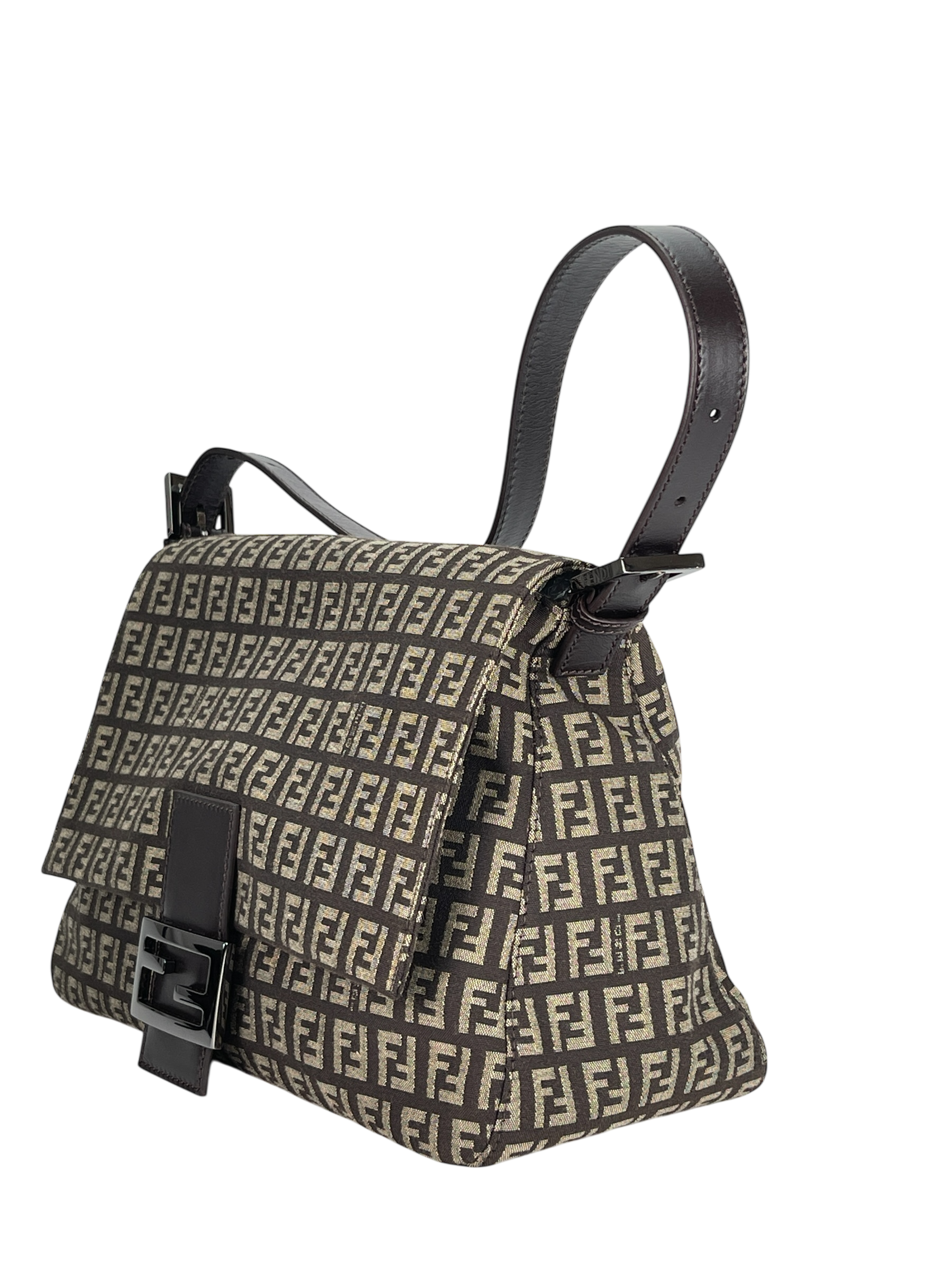 FENDI - Brown Zucca Mamma Baguette Handbag Gold Hardware