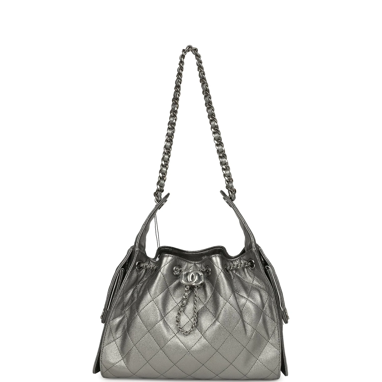 Chanel Small 25 Hobo Bag Metallic Anthracite Caviar Silver Hardware