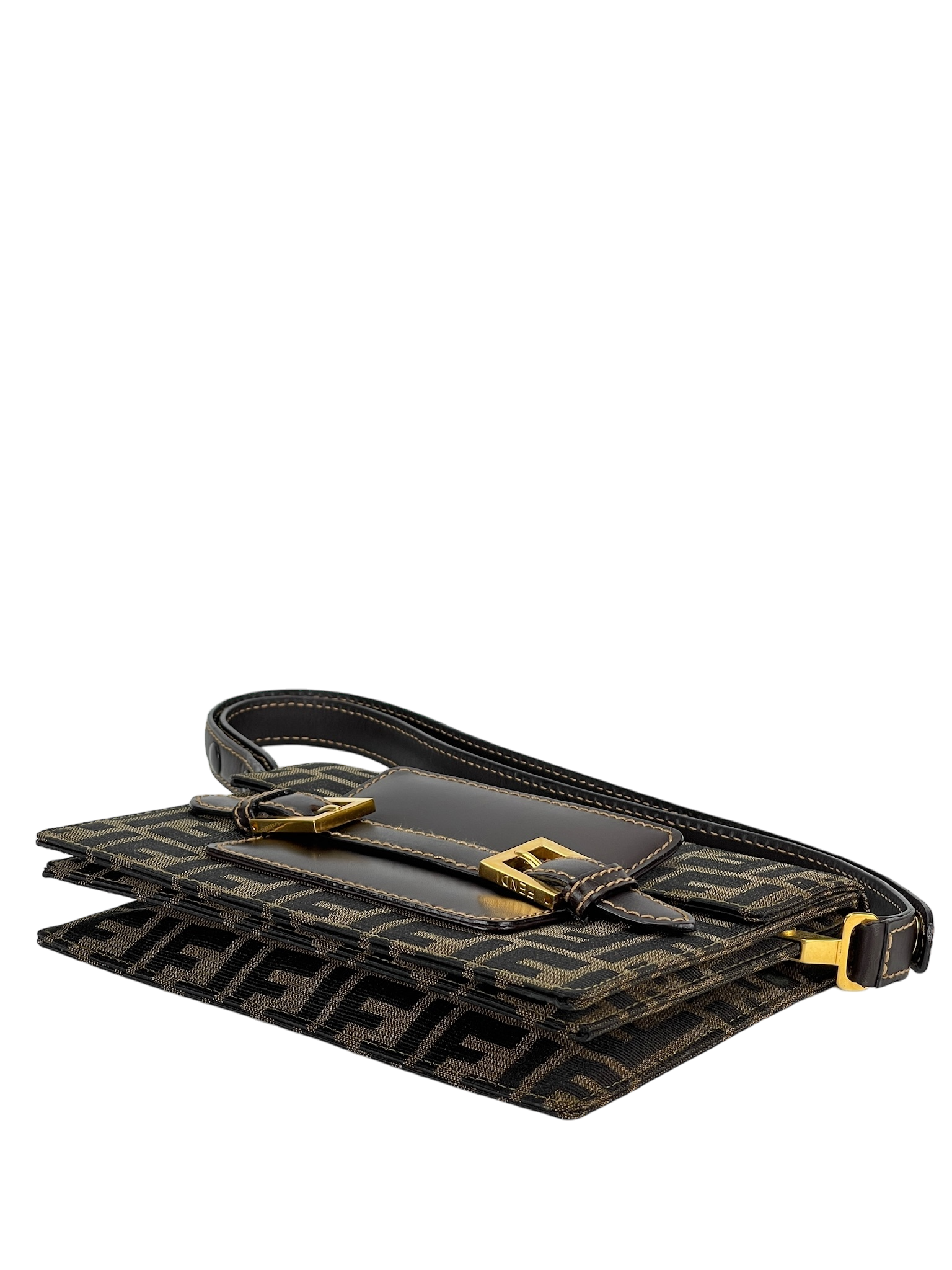 FENDI - Brown Zucca Belt Motif Shoulder Bag