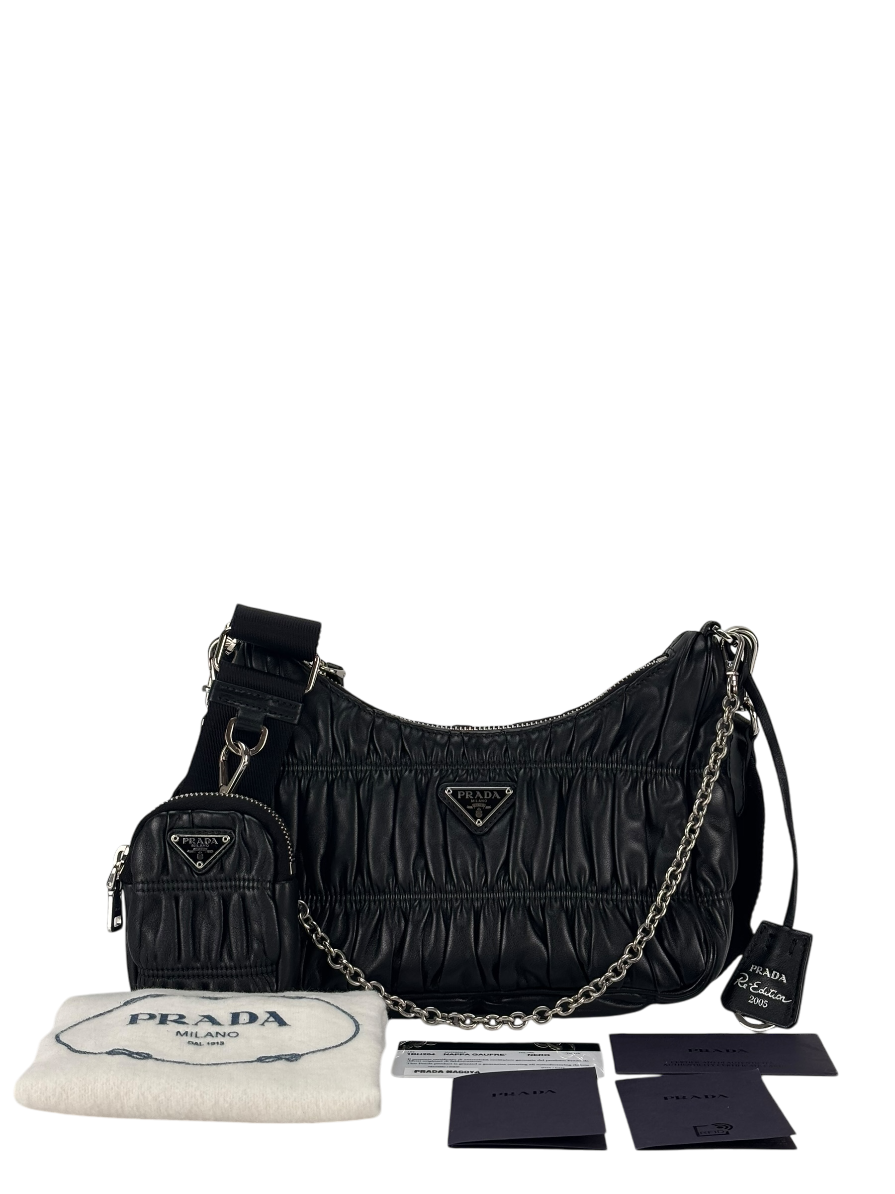 PRADA - Black Leather Re-Edition 2005 Nappa Gaufré Crossbody Bag